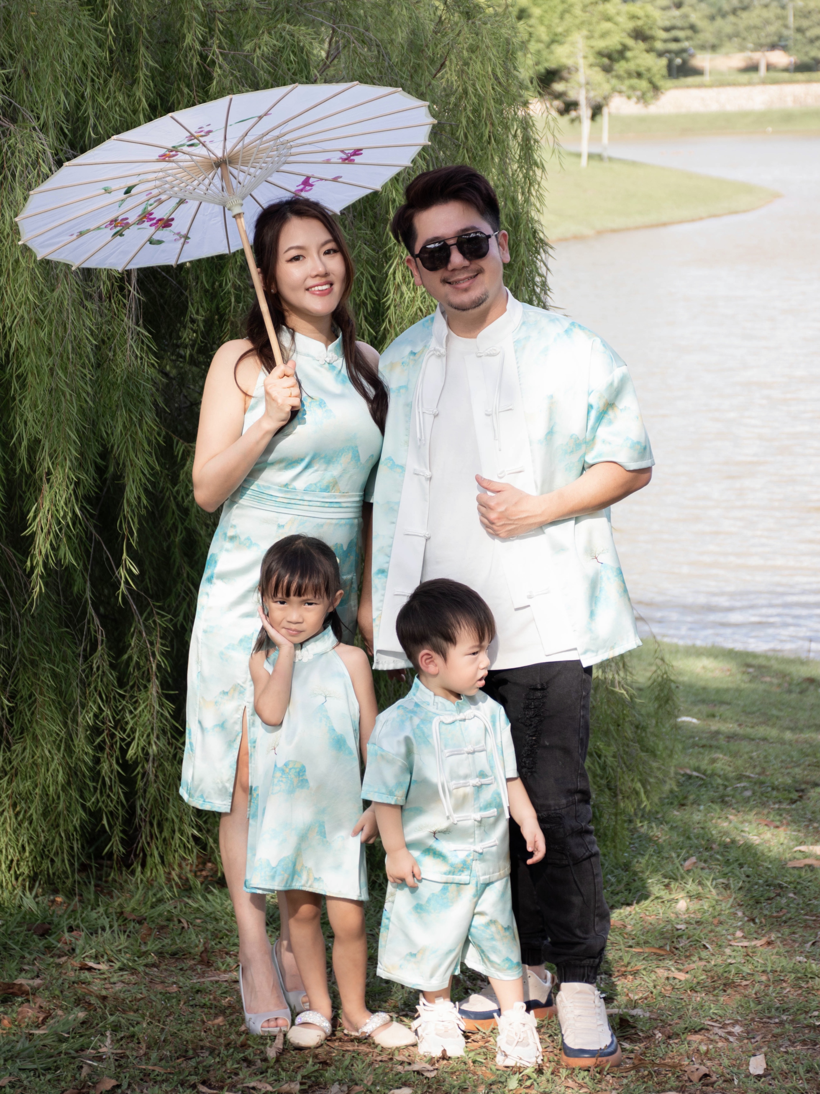 【LBP亲子系列】远山黛国风现代改良版旗袍连身裙（F70107-女儿款）