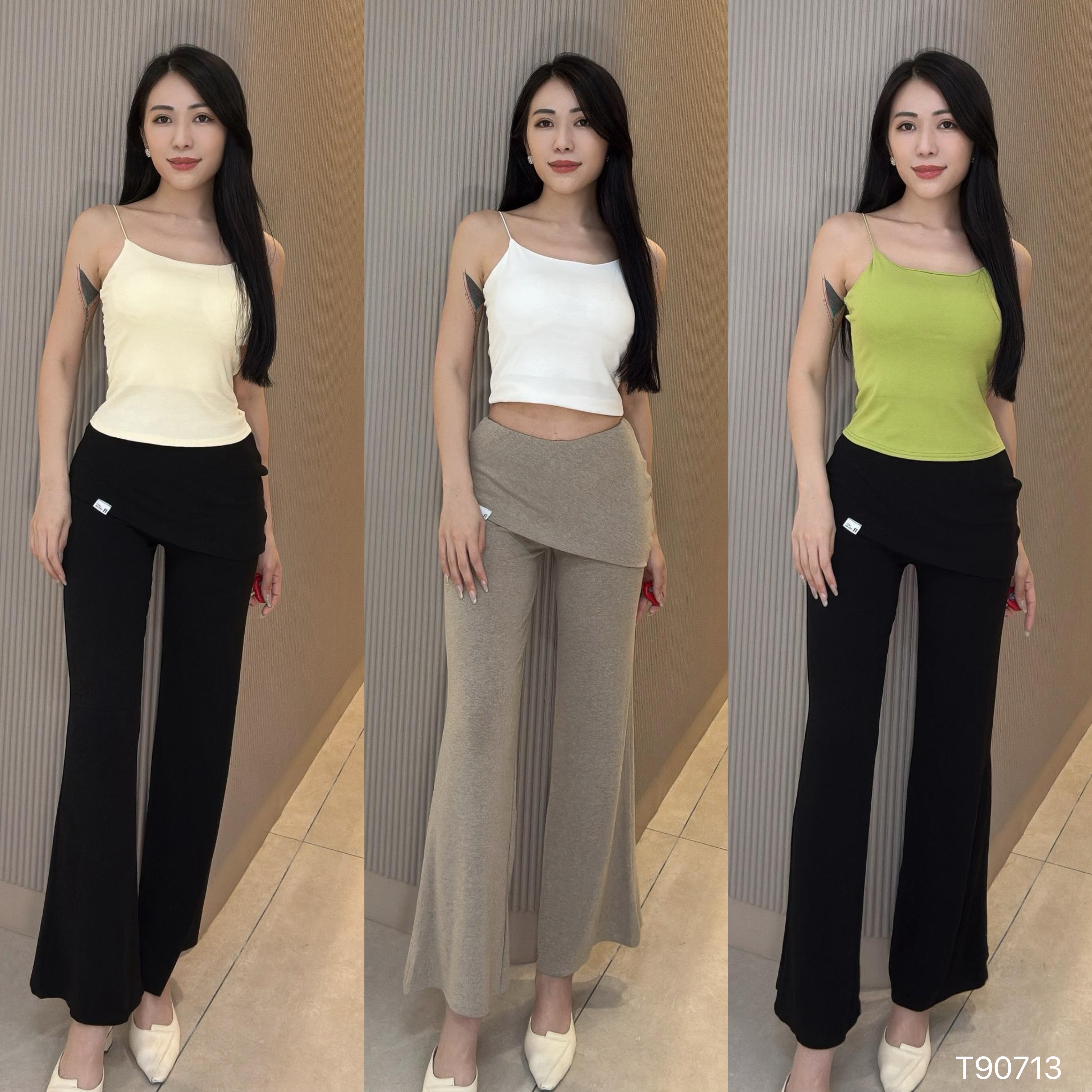 百搭纯色款细带短版上衣 （T90713）