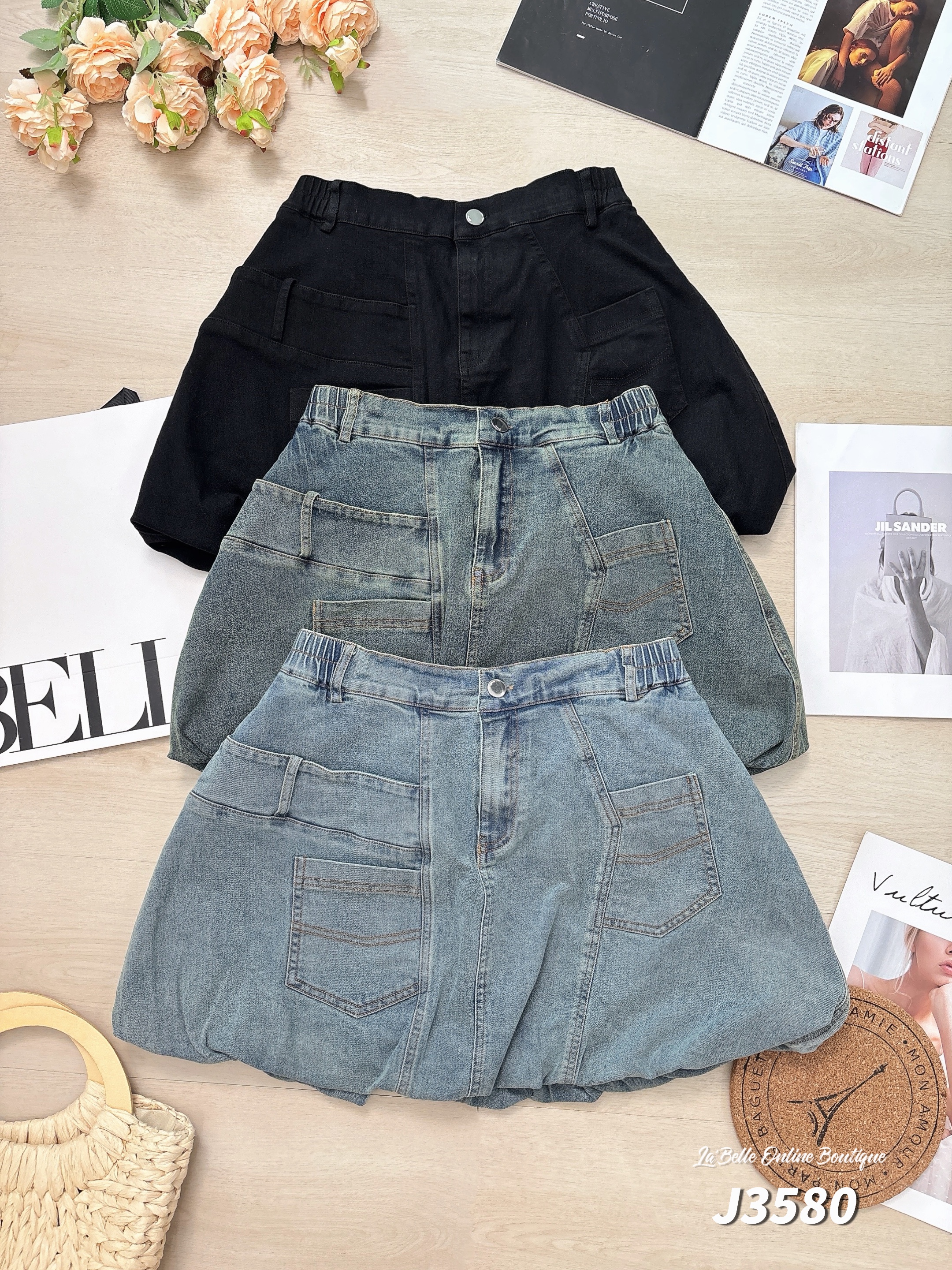 【LBP独家】减龄下摆花苞设计高腰裙 (J3580) 