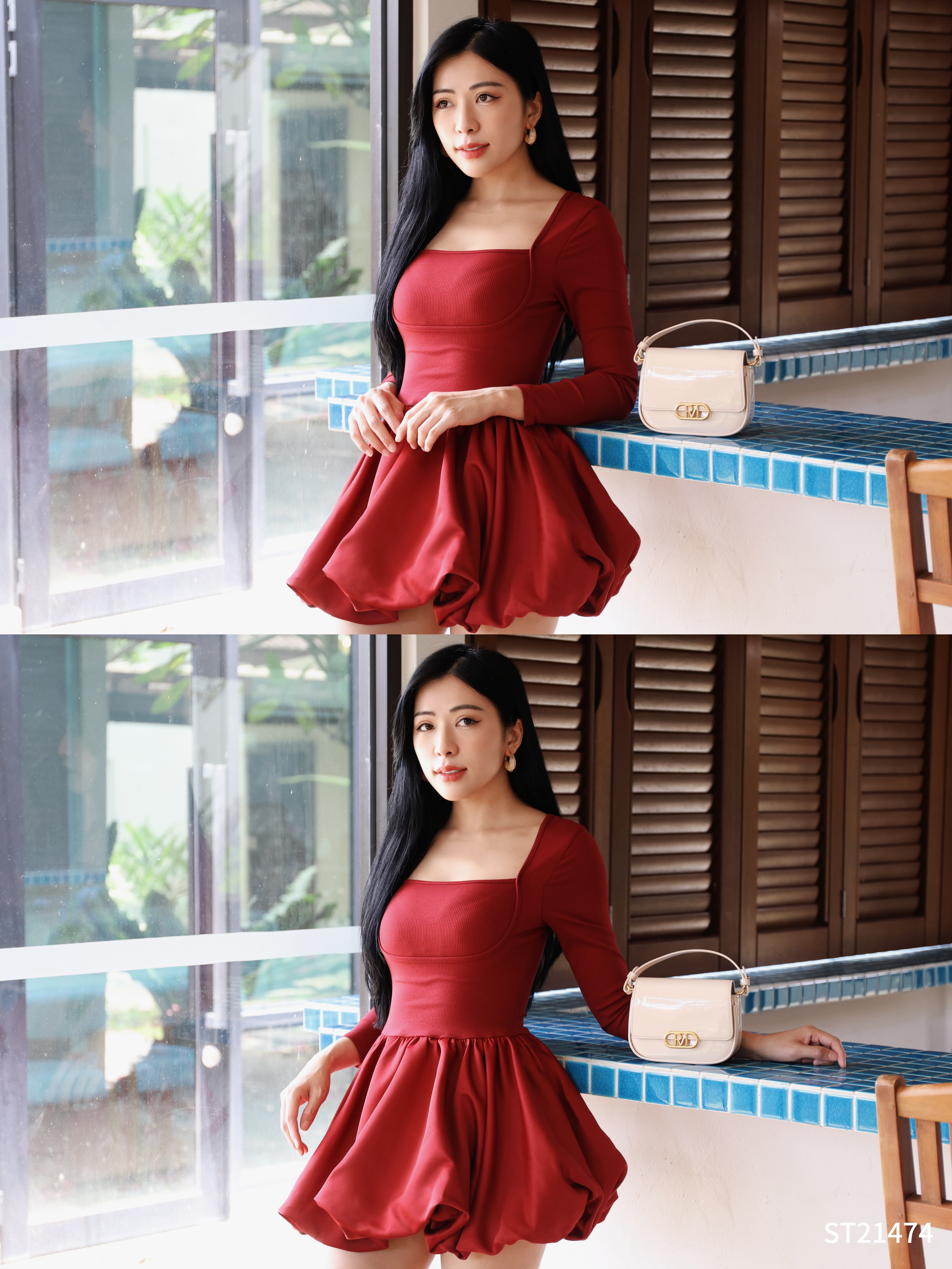 【LBP独家】绝美芭蕾风方领长袖连身裙 (ST21474)