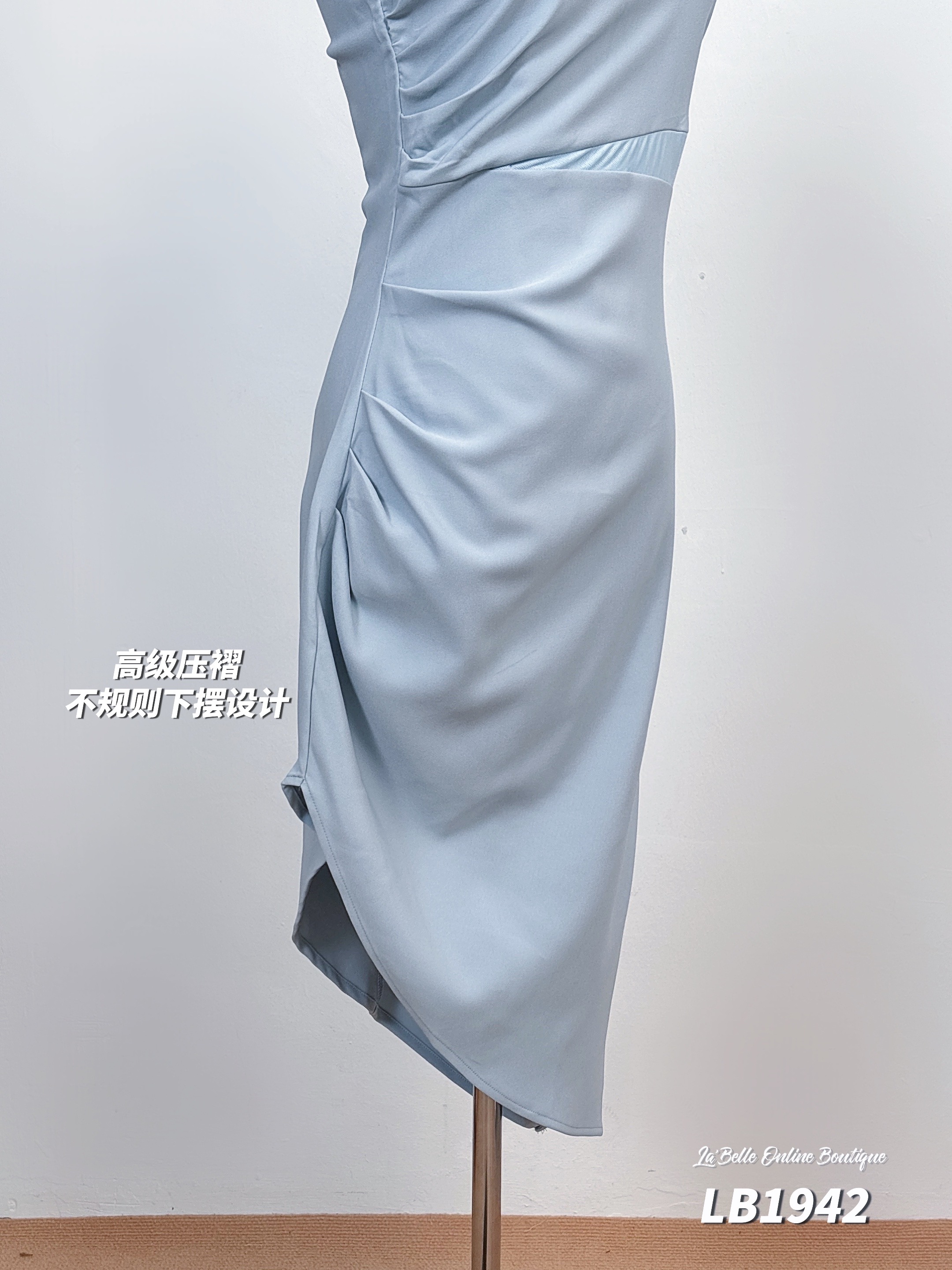 高级感压褶露腰不规则下摆连身裙 (LB1942) 