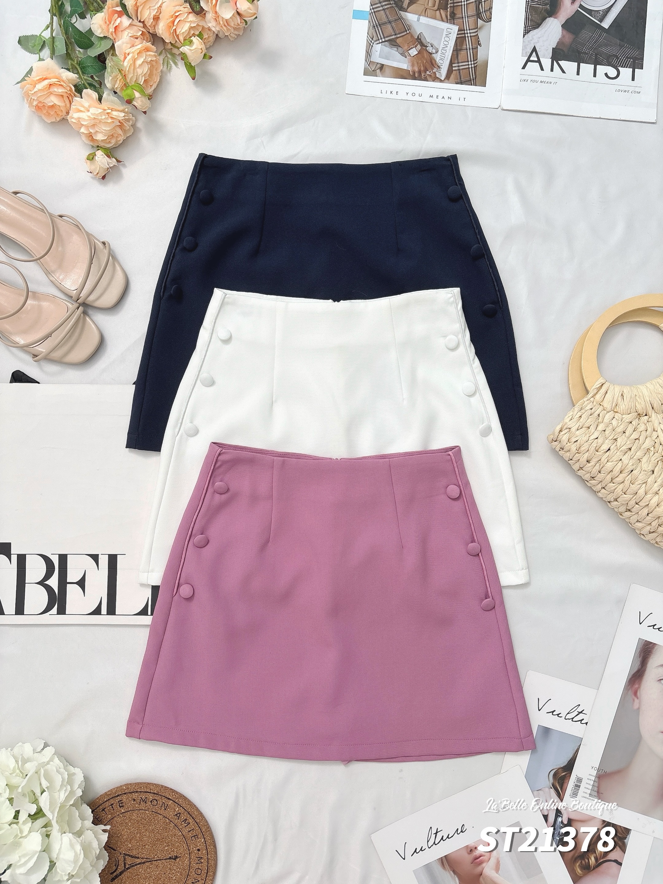 【LBP独家】时尚小香风纽扣装饰A字高腰裤裙 (ST21378) 【福利款】