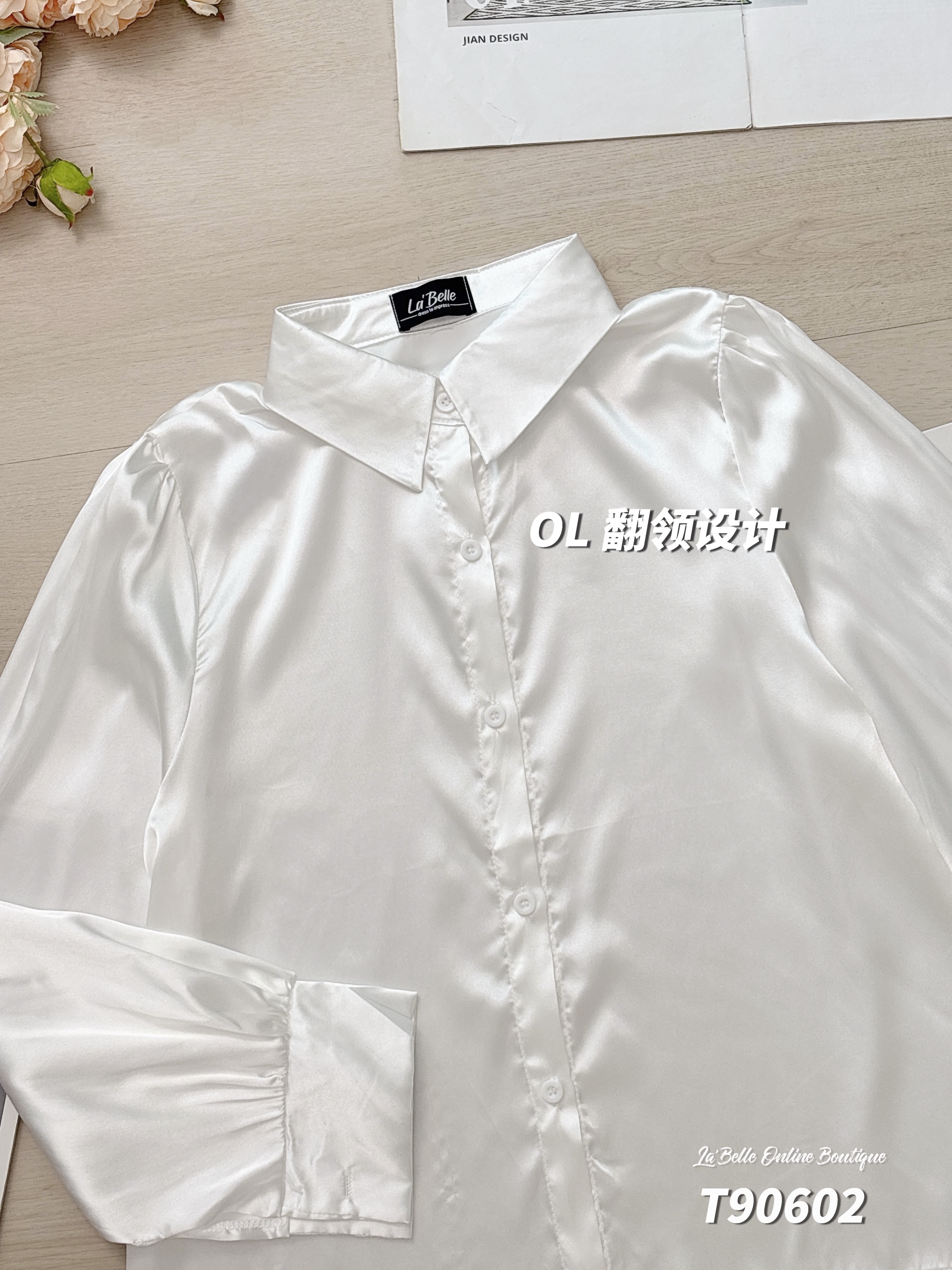 时尚OL风翻领长袖衬衫 (T90602)