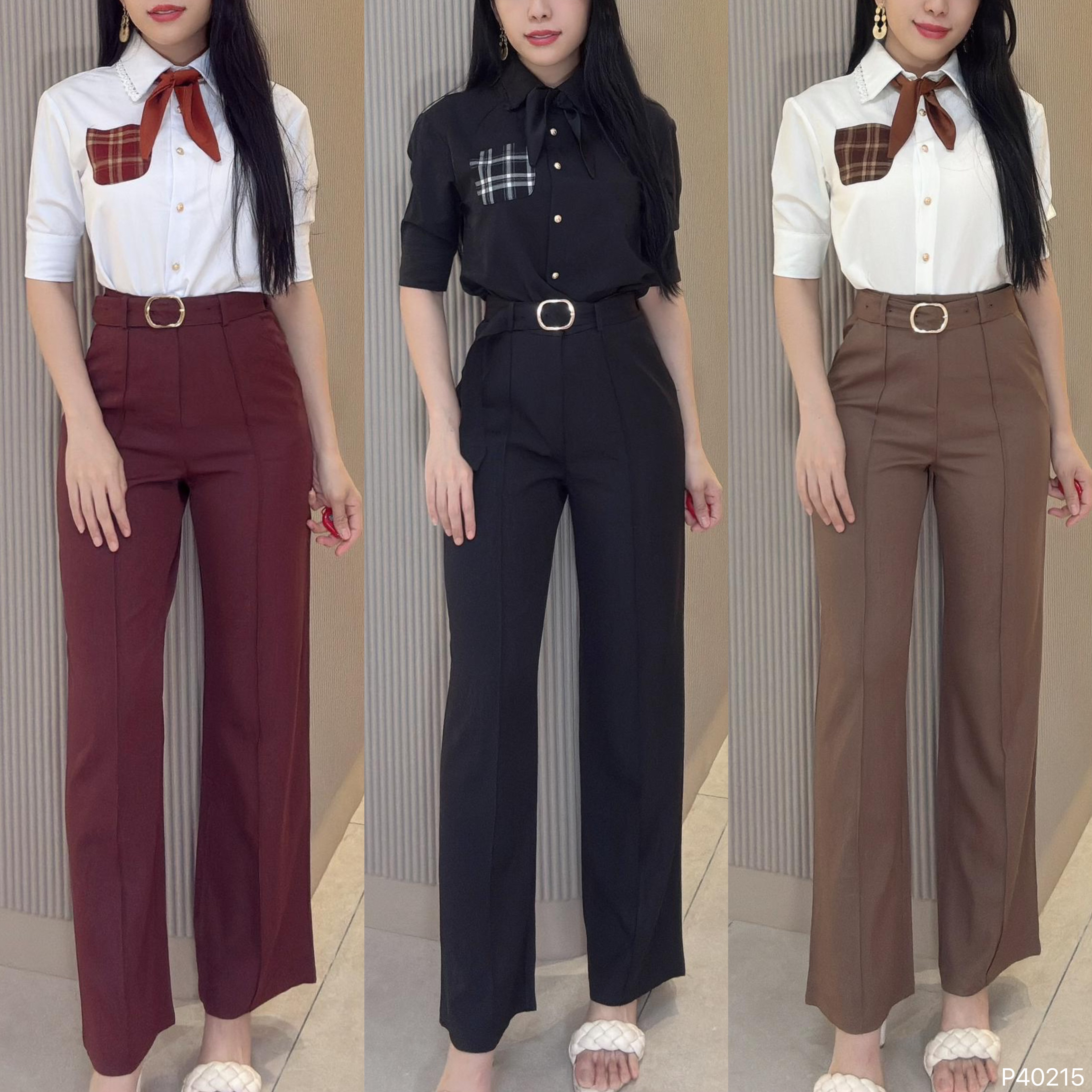 【LBP独家】高级感OL风高腰直筒阔腿长裤 (P40215)