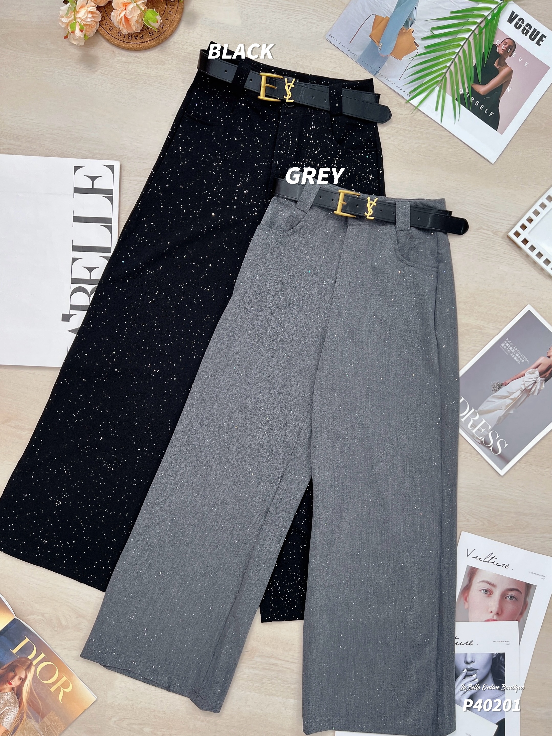 时尚烫钻满天星阔腿高腰长裤 (P40201)-La'Belle Fashion Boutique Sdn Bhd