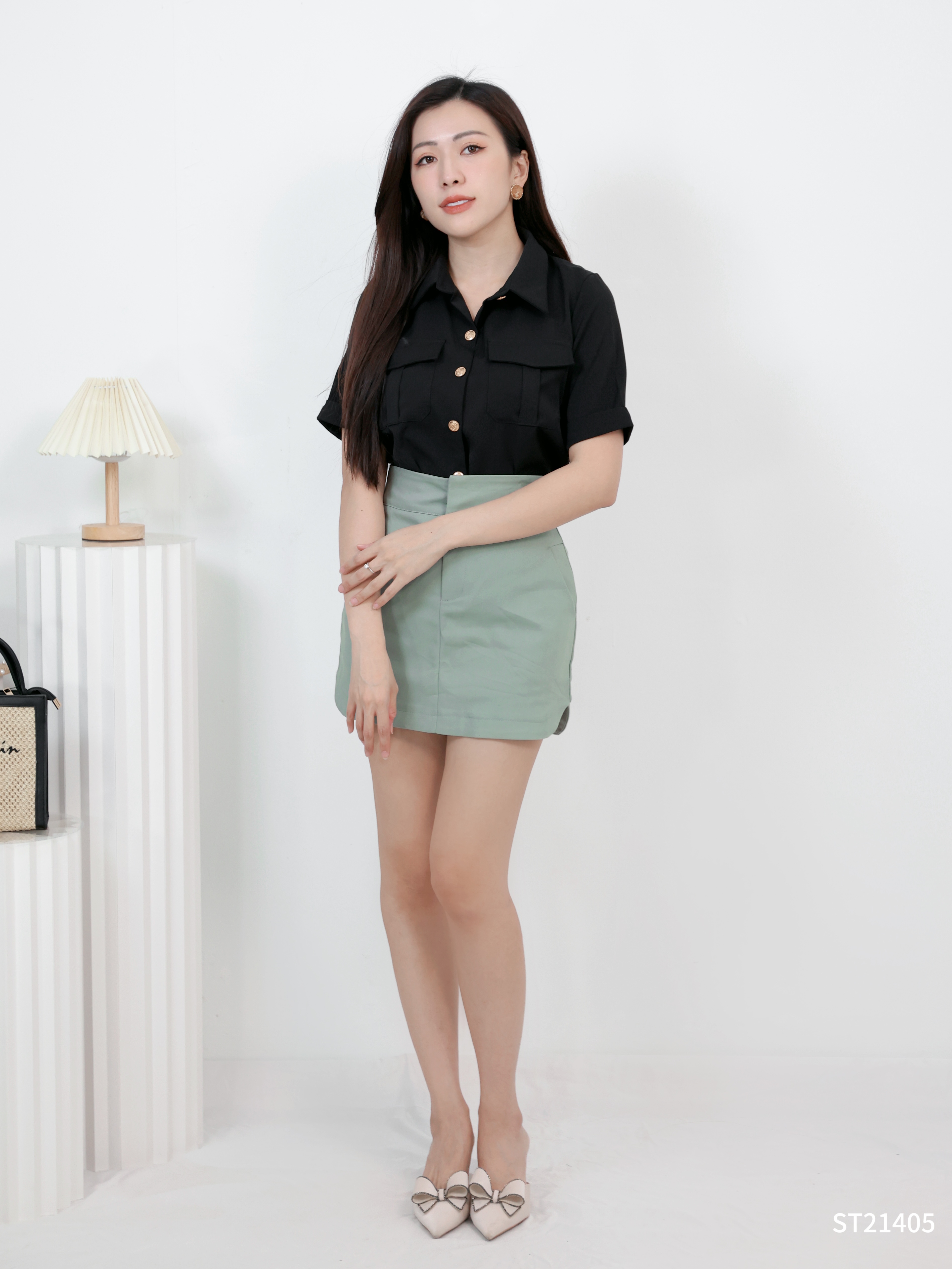 简约时尚不规则下摆裤裙 (ST21405)