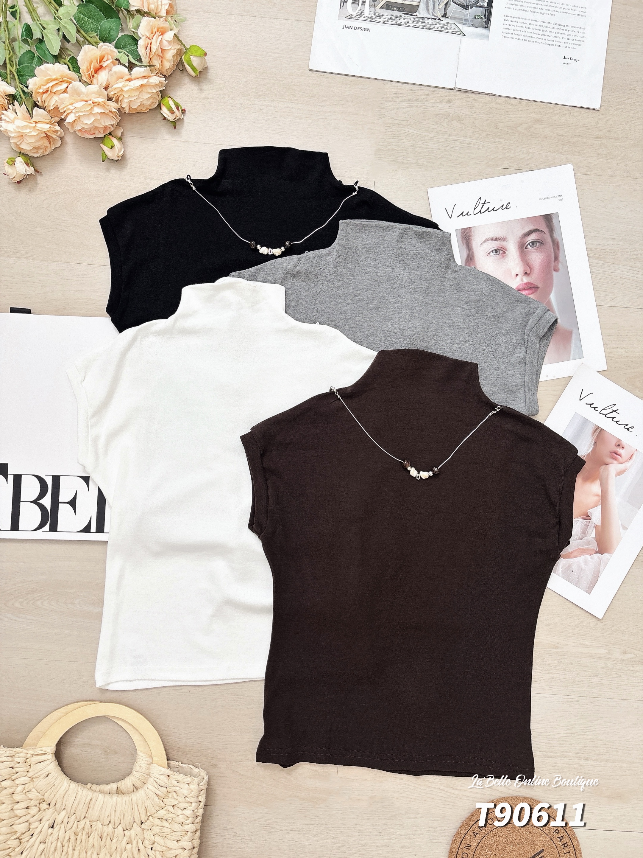 百搭纯色半高领上衣 (T90611)