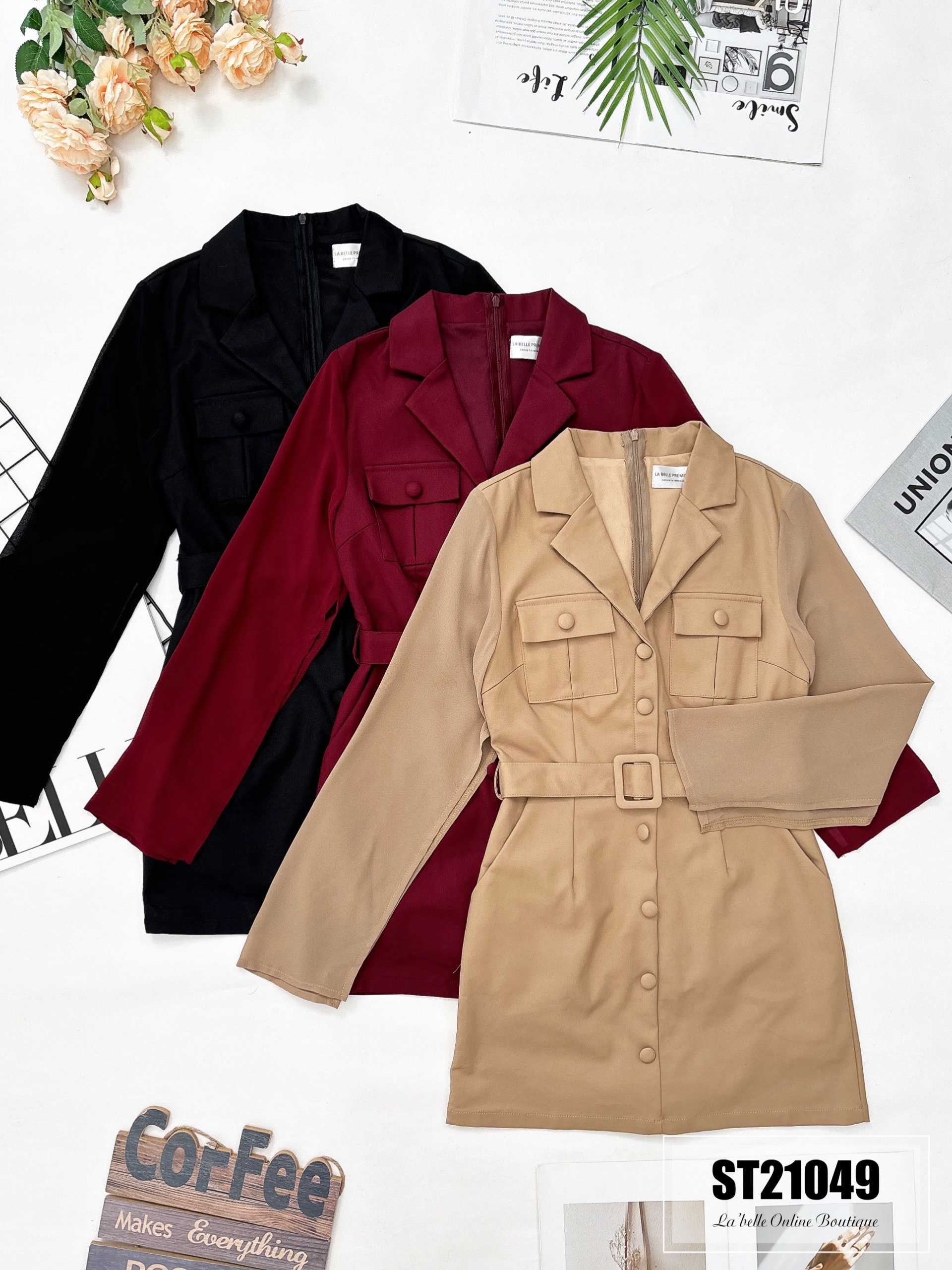 【LBP独家】主管风假纽扣连身裤裙 (ST21049) - 特价-La'Belle Fashion Boutique Sdn Bhd