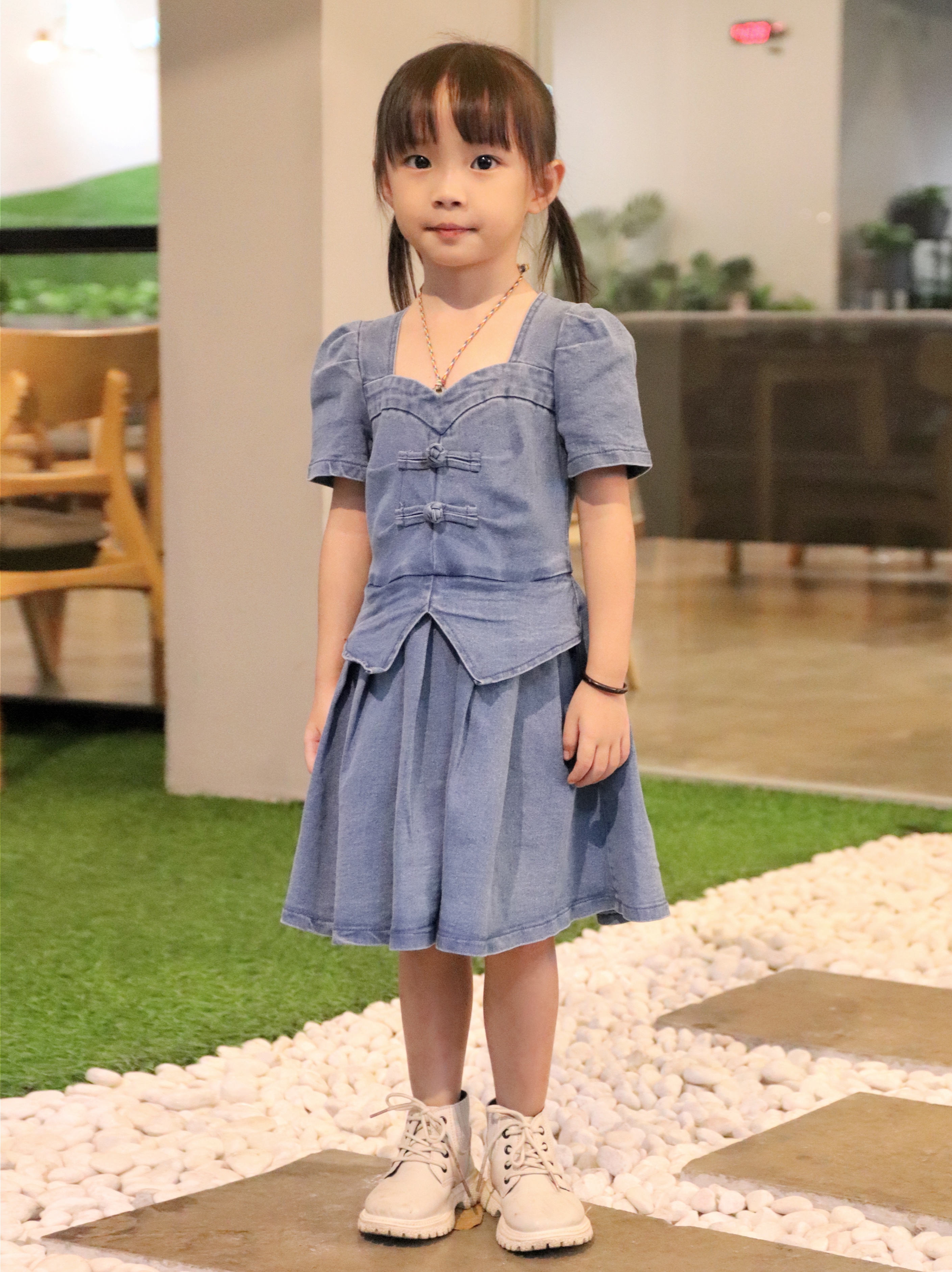 【LBP亲子系列】可爱假两件式改良版旗袍连身裤裙【女儿版】（F70121）