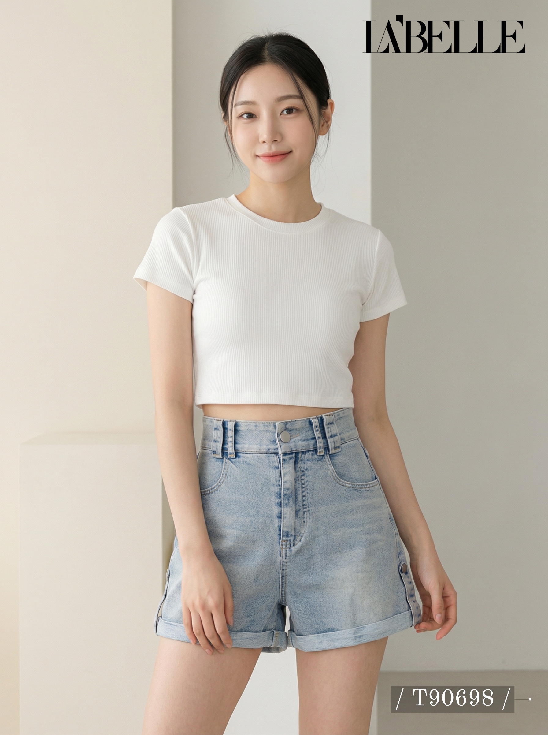 基本款纯色露脐短款上衣 (T90698)