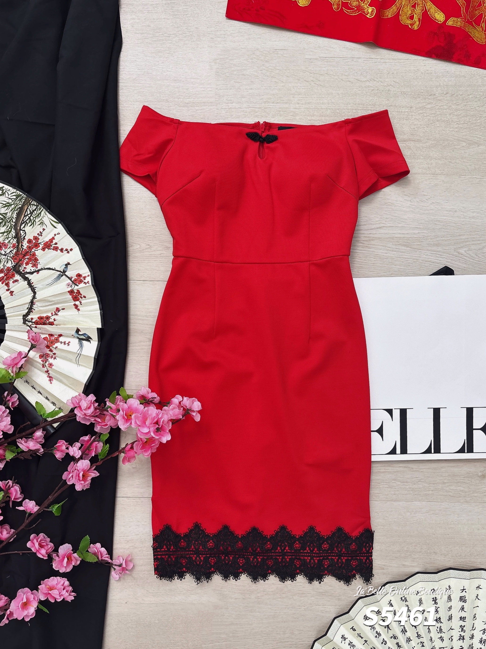 改良版一字肩开叉设计抹胸旗袍 (S5461)