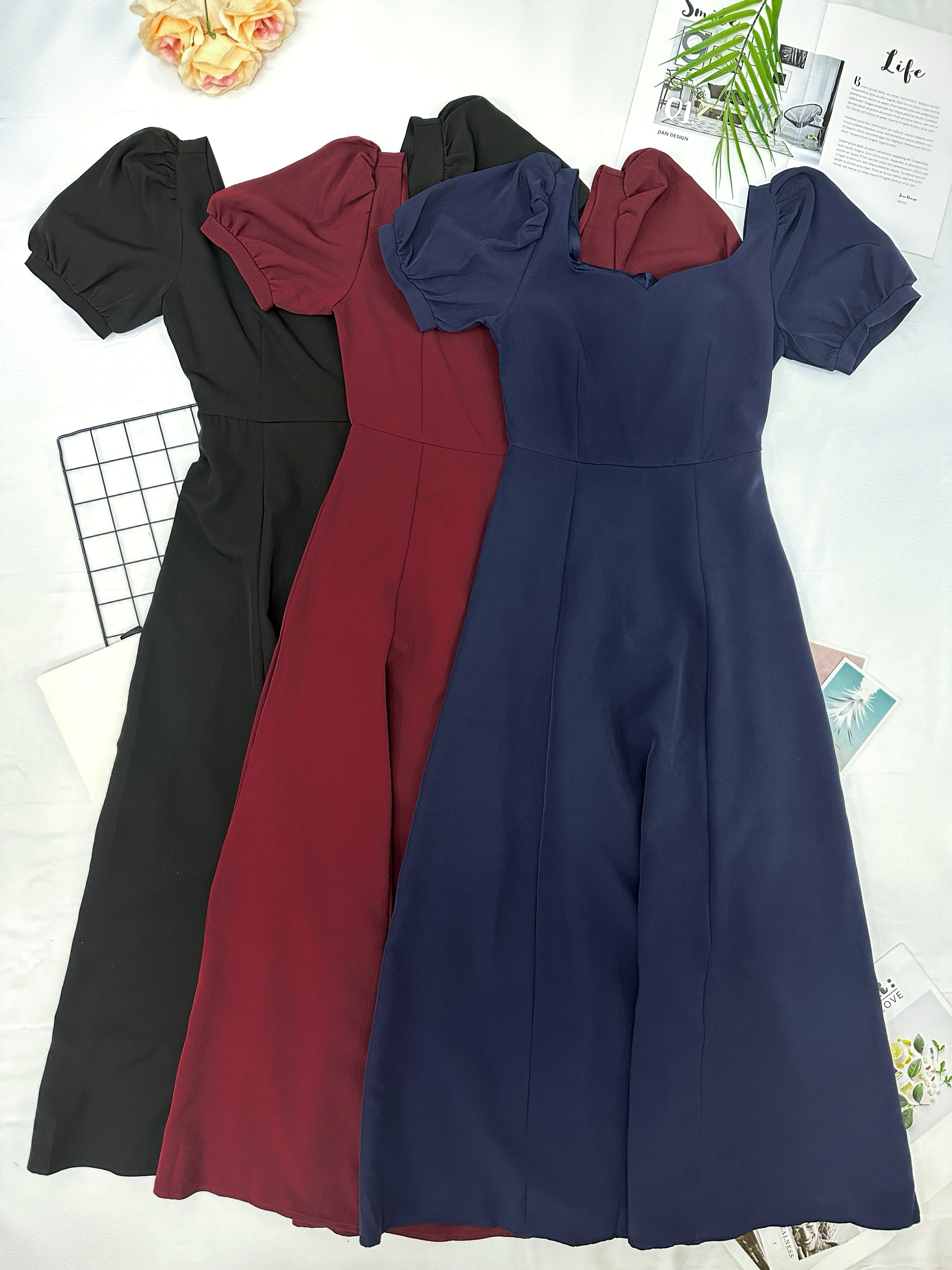 高贵修身方心领设计连身裙（ST20522）