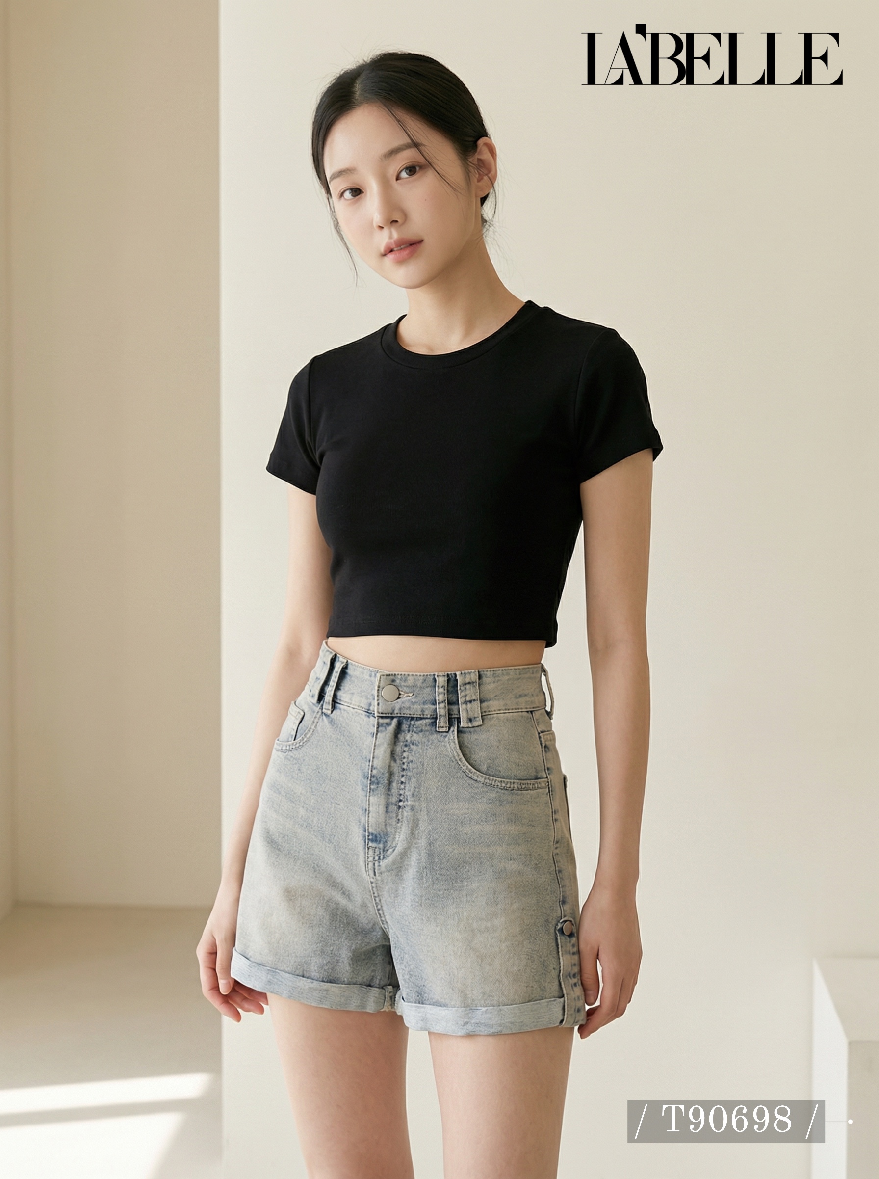 基本款纯色露脐短款上衣 (T90698)