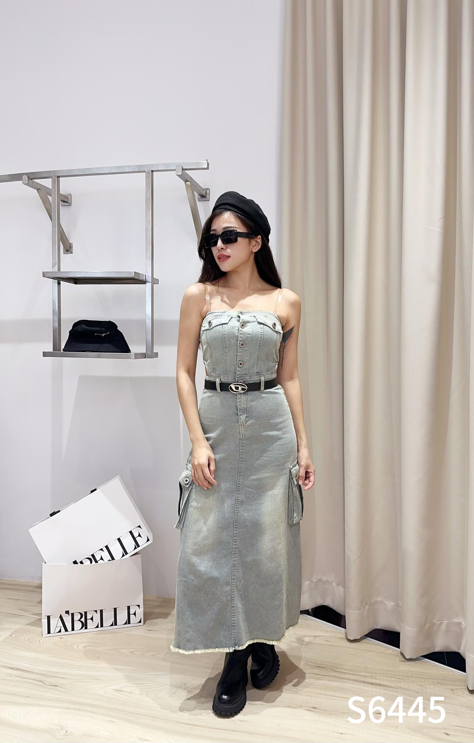 酷帅抹胸镂空设计牛仔连身裙 (S6445)