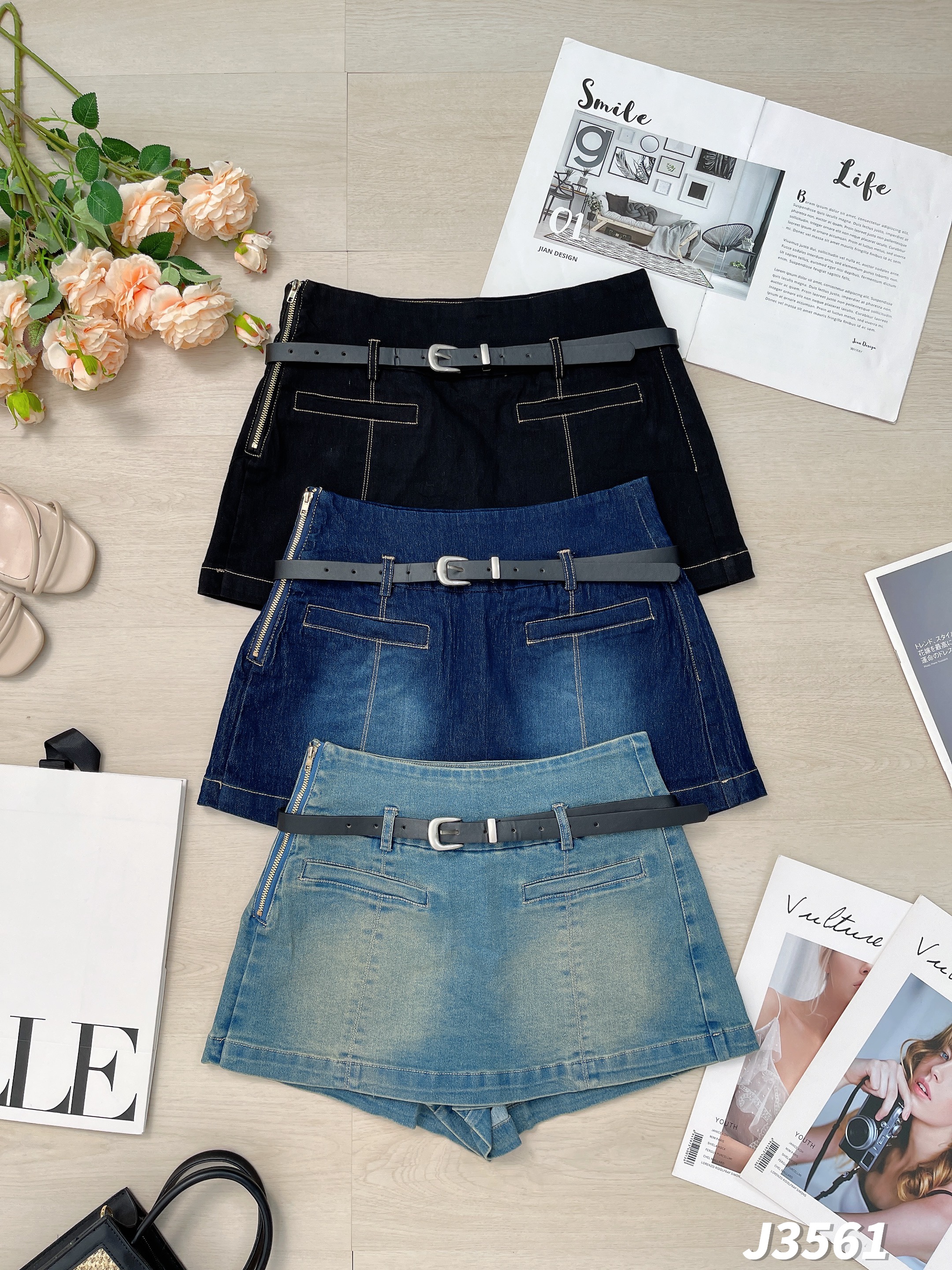 【LBP独家】酷帅A字高腰牛仔裤裙 (J3561)