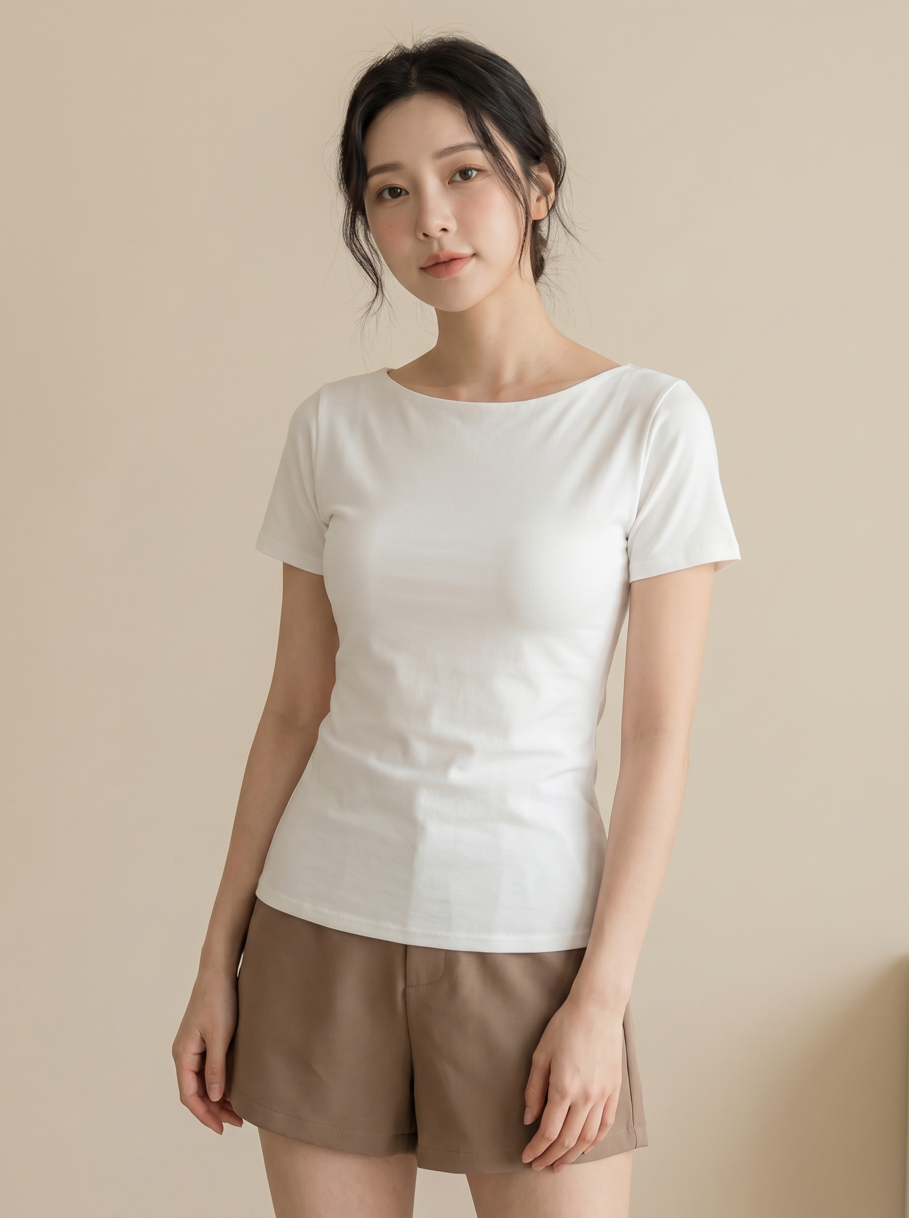 【预购PRE-ORDER】纯欲风月亮领设计修身纯色上衣 (T90714)