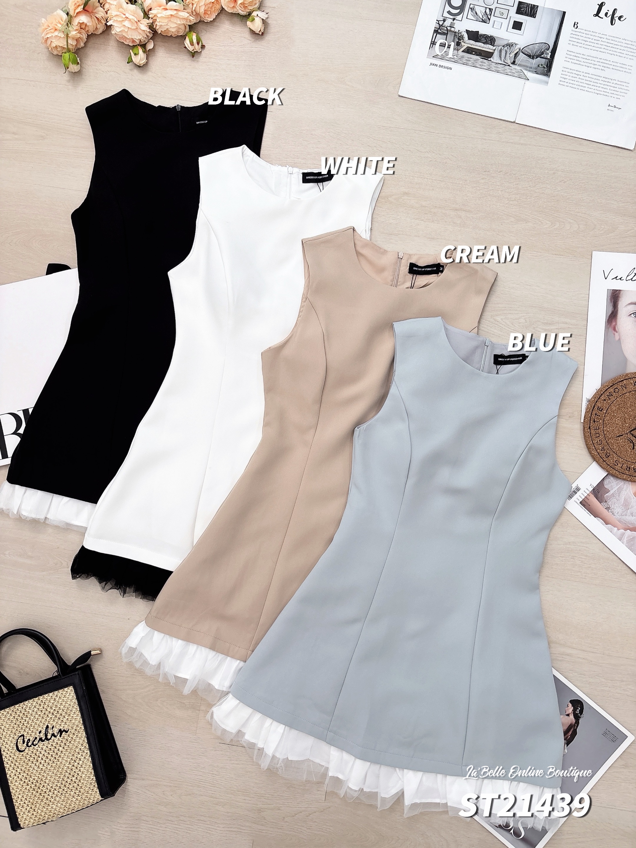 绝美荷叶网纱拼接设计连身裤裙 (ST21439)