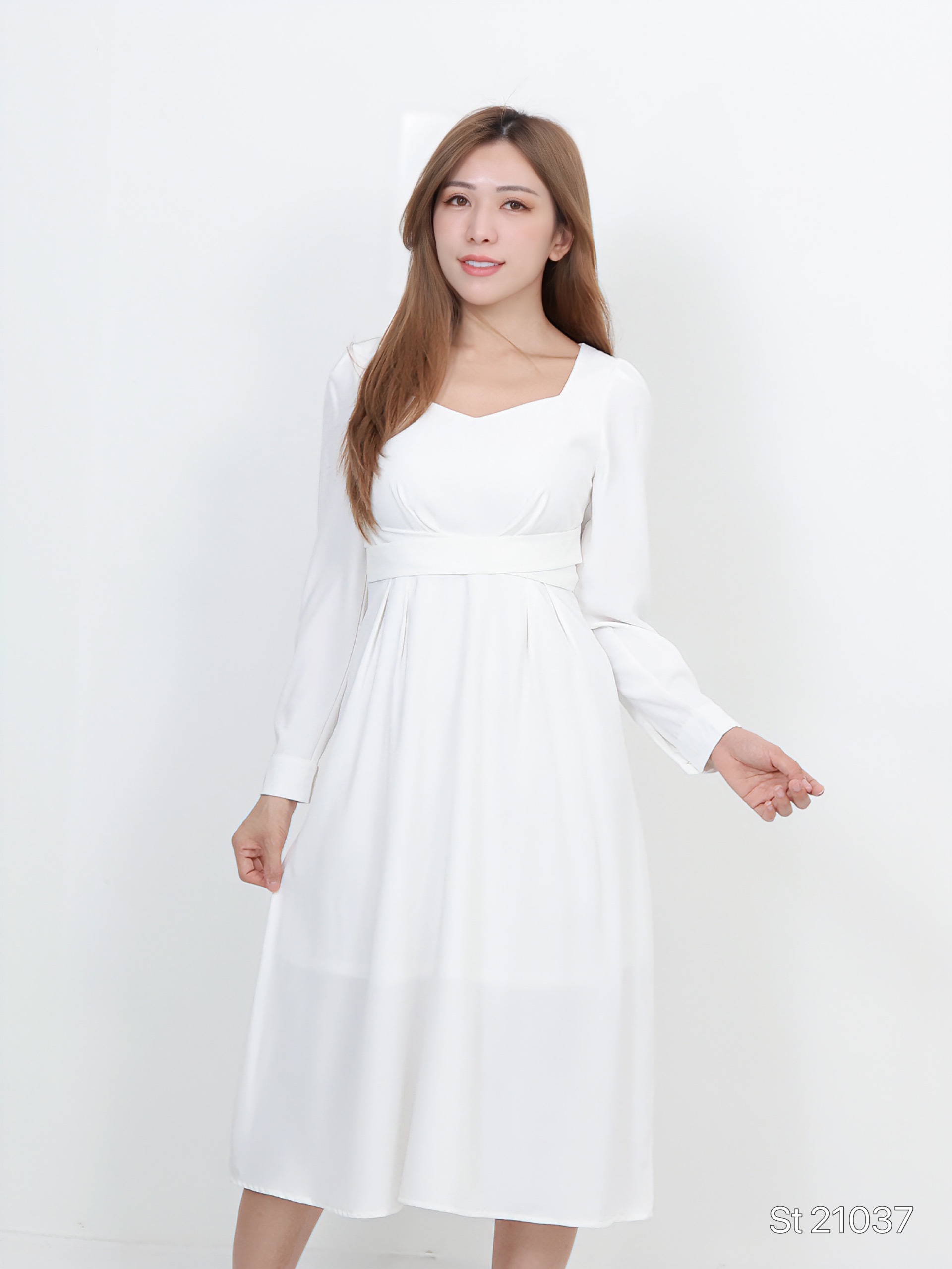 精致方领长袖连身裙 (ST21037)- 特价 -La'Belle Fashion Boutique Sdn Bhd