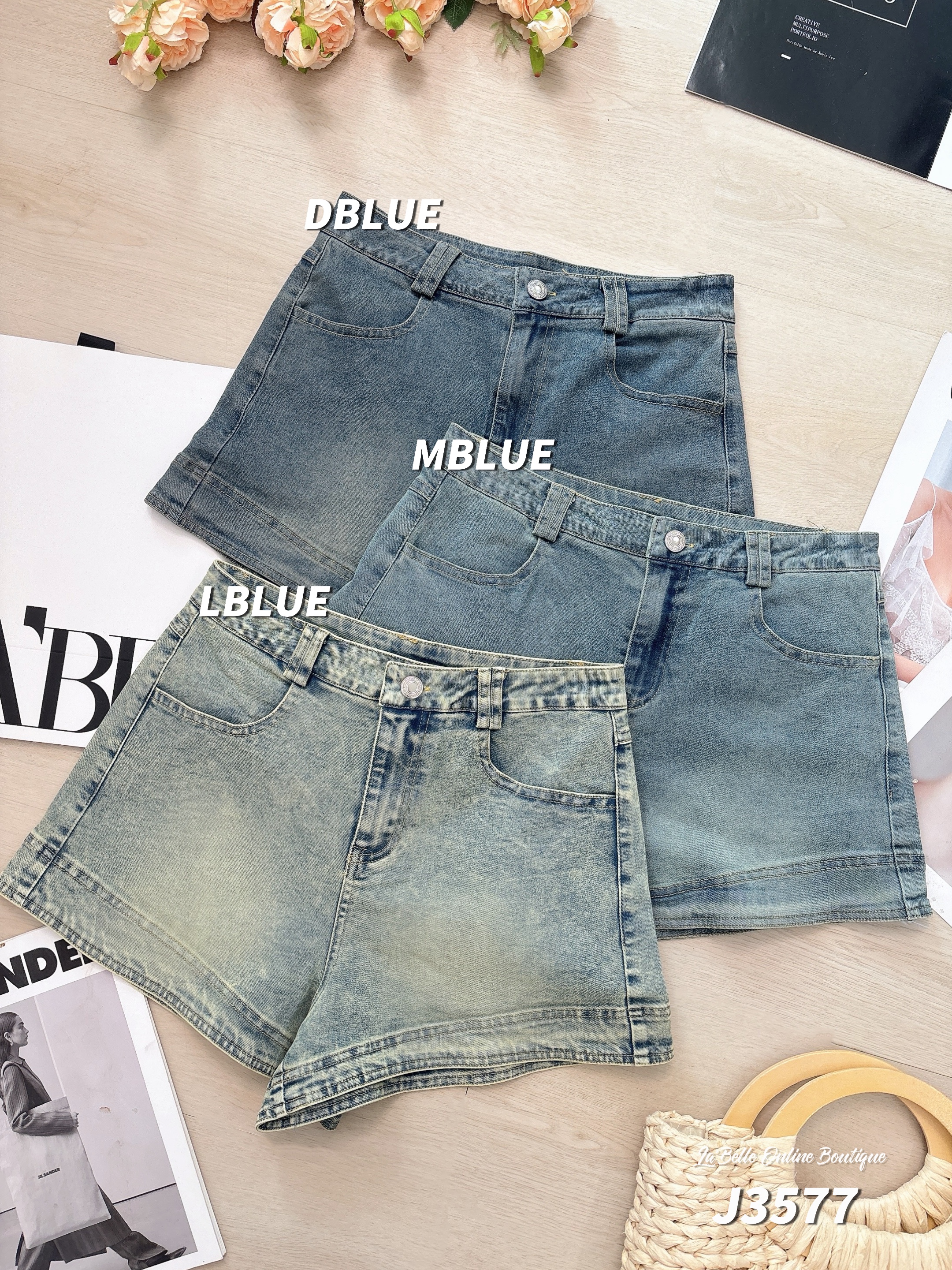 【LBP独家】复古A字水洗牛仔高腰短裤 (J3577)