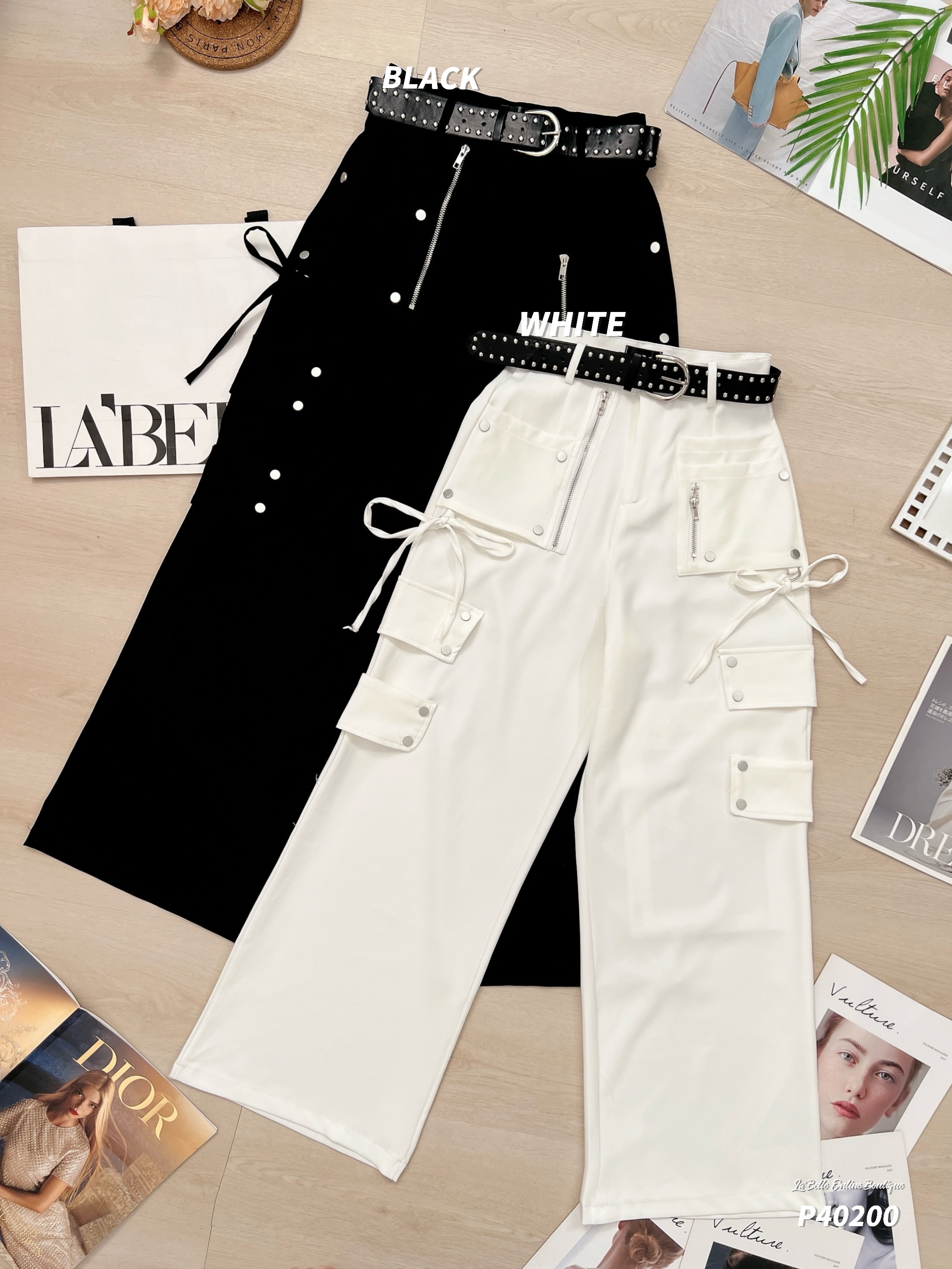 炸街酷帅直筒阔腿高腰长裤 (P40200)-La'Belle Fashion Boutique Sdn Bhd