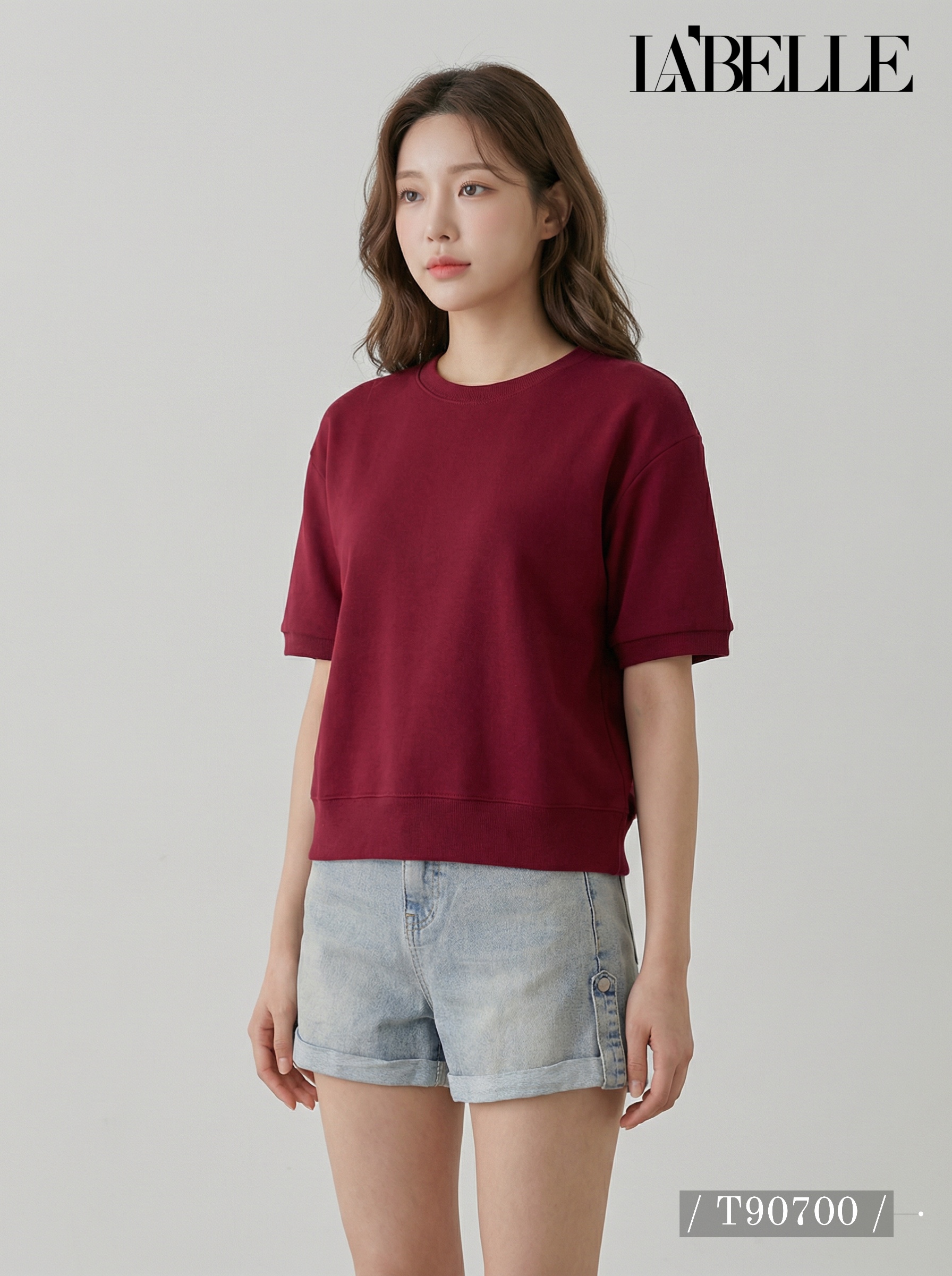 简约纯色圆领宽松上衣 (T90700)