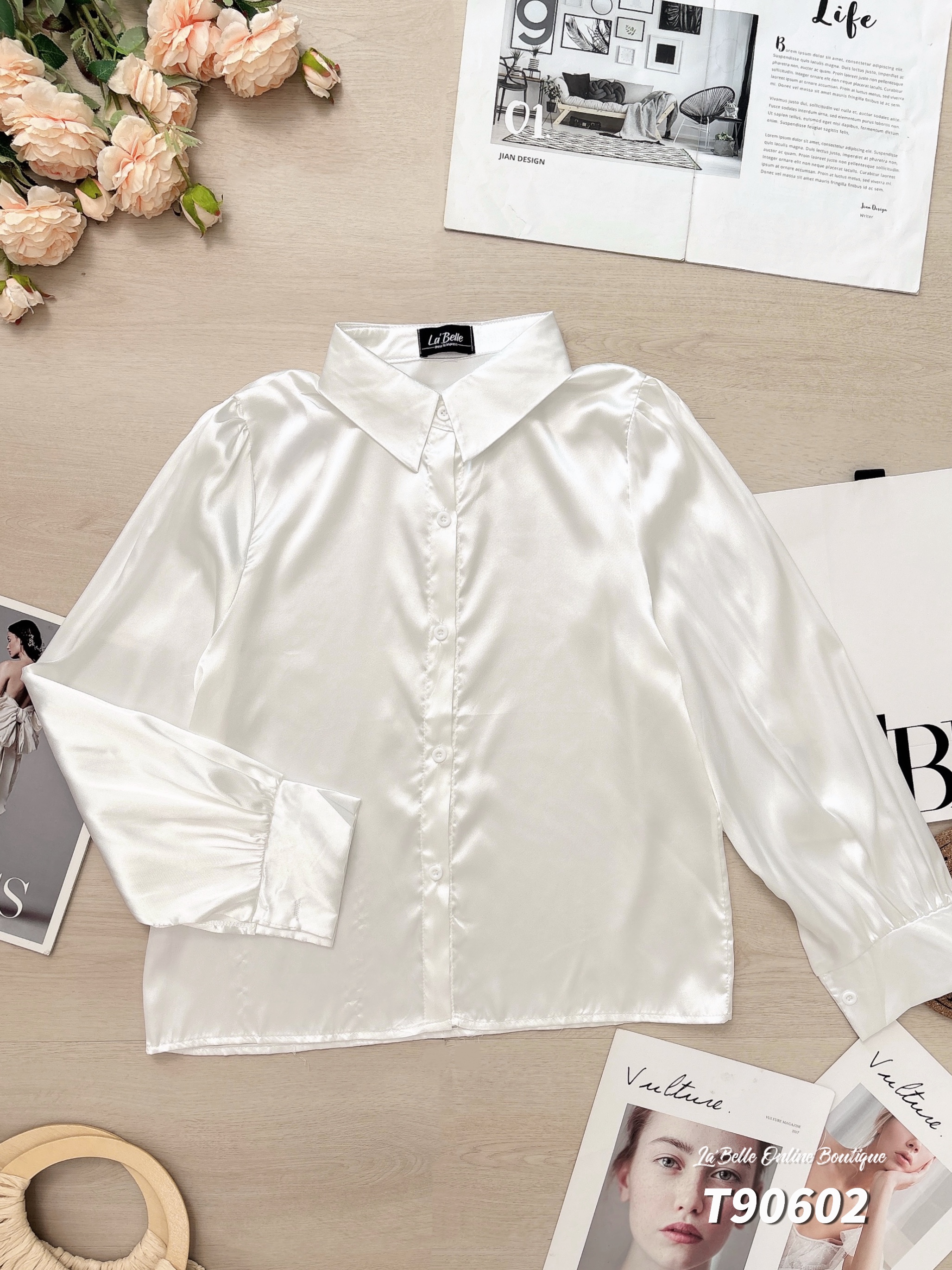 时尚OL风翻领长袖衬衫 (T90602)