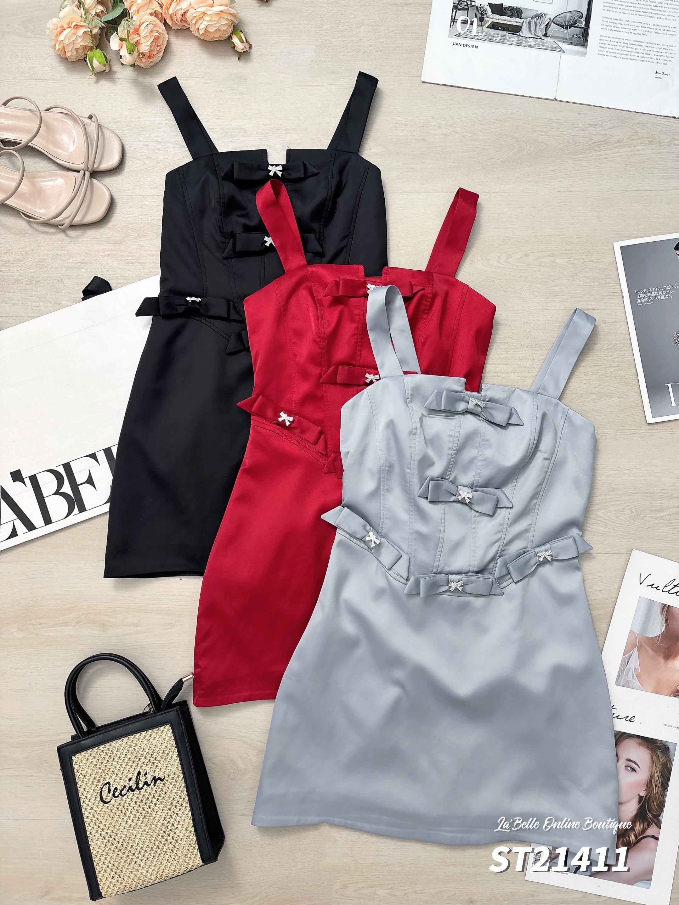 【LBP独家】高级感蝴蝶结设计宽带连身裙 (ST21411)