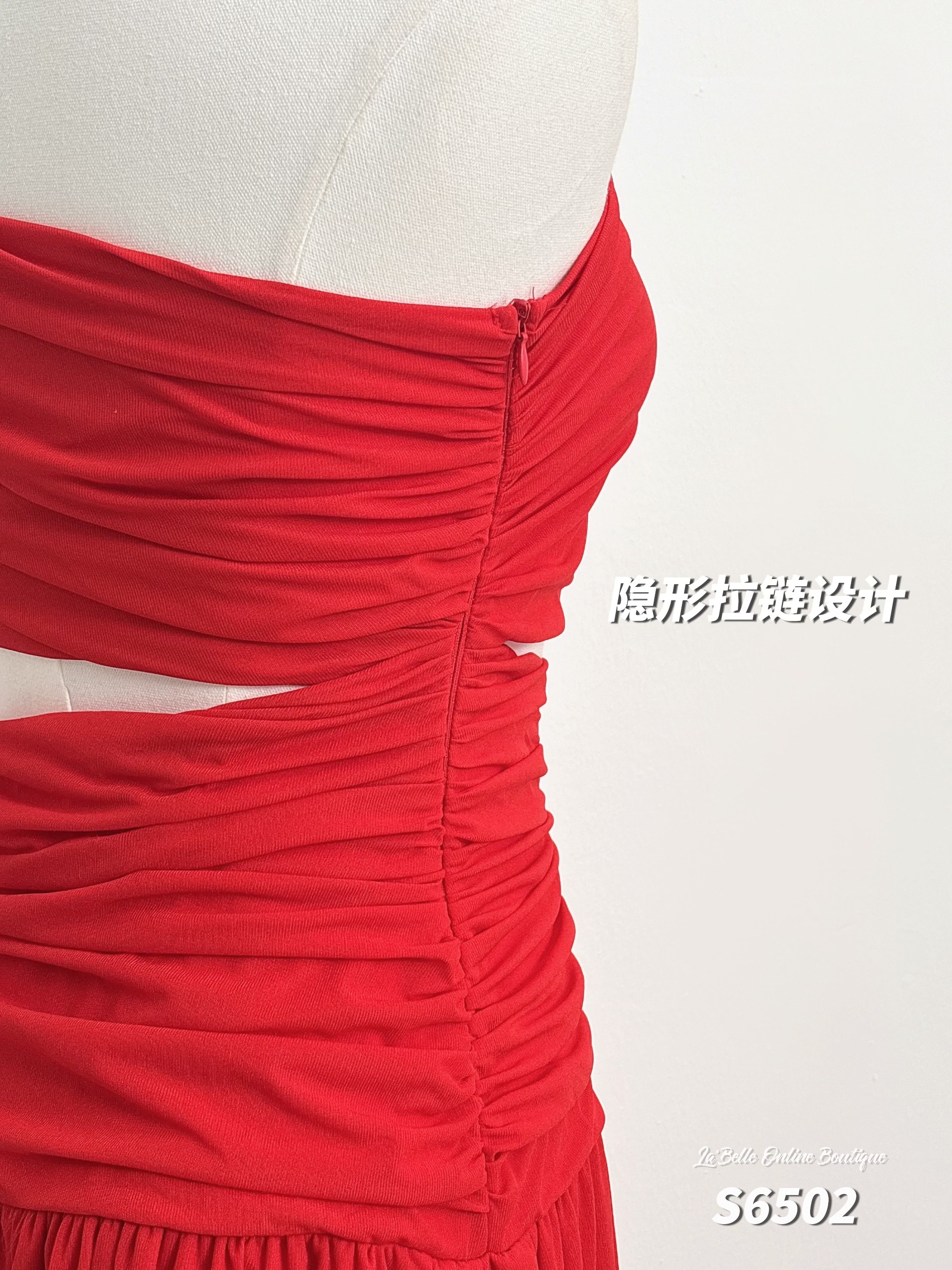 仙气度假风斜肩露腰连身长裙 (S6502)