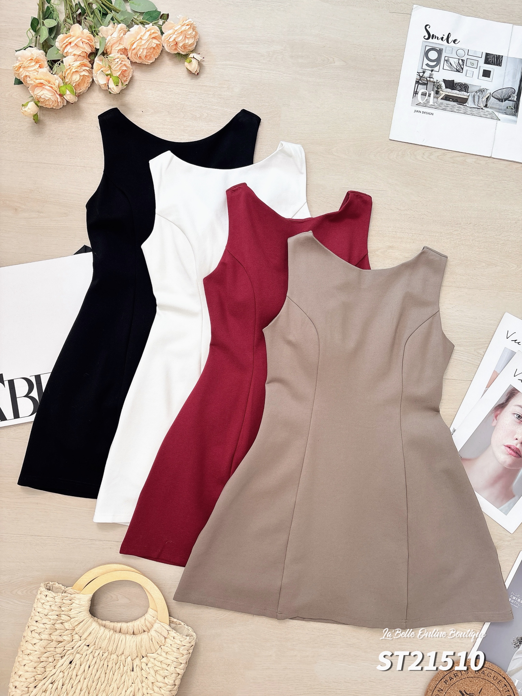 高级感背面V领设计无袖连身裙 (ST21510)