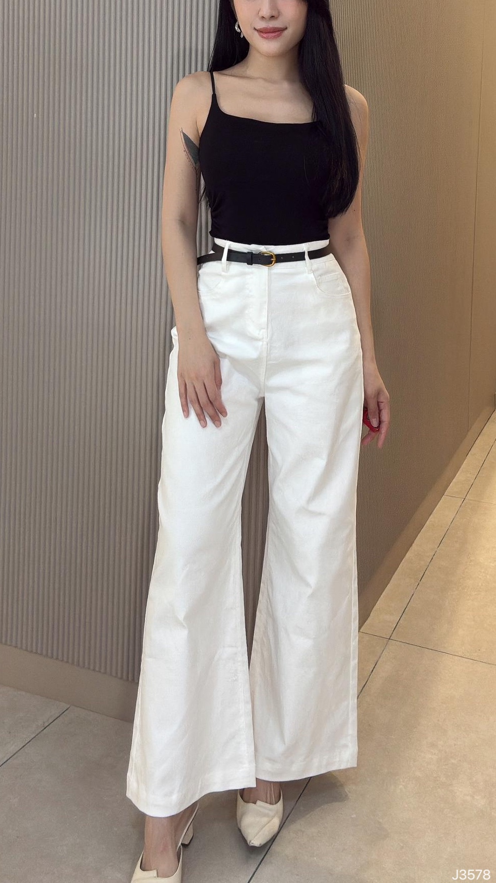 【LBP独家】百搭直筒阔腿高腰长裤 (J3578)