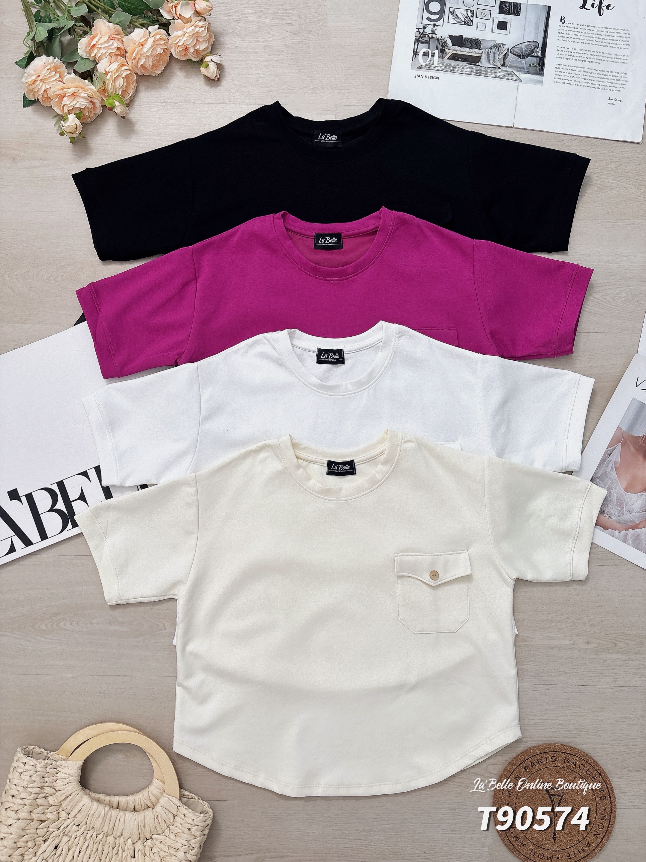 不规则下摆单口袋设计宽松上衣 (T90574)