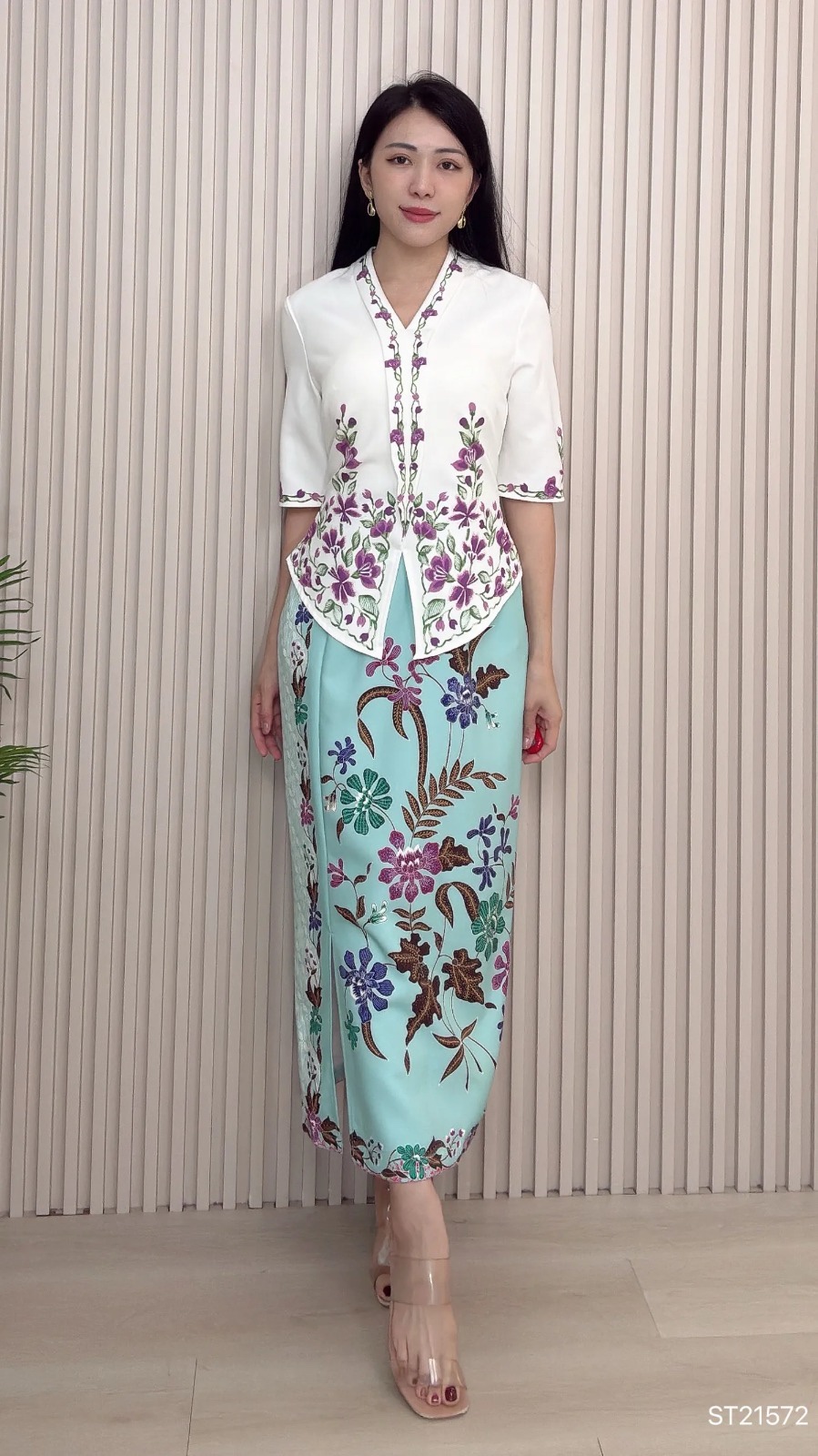 独特娘惹显瘦假两件连身裙 (ST21572)