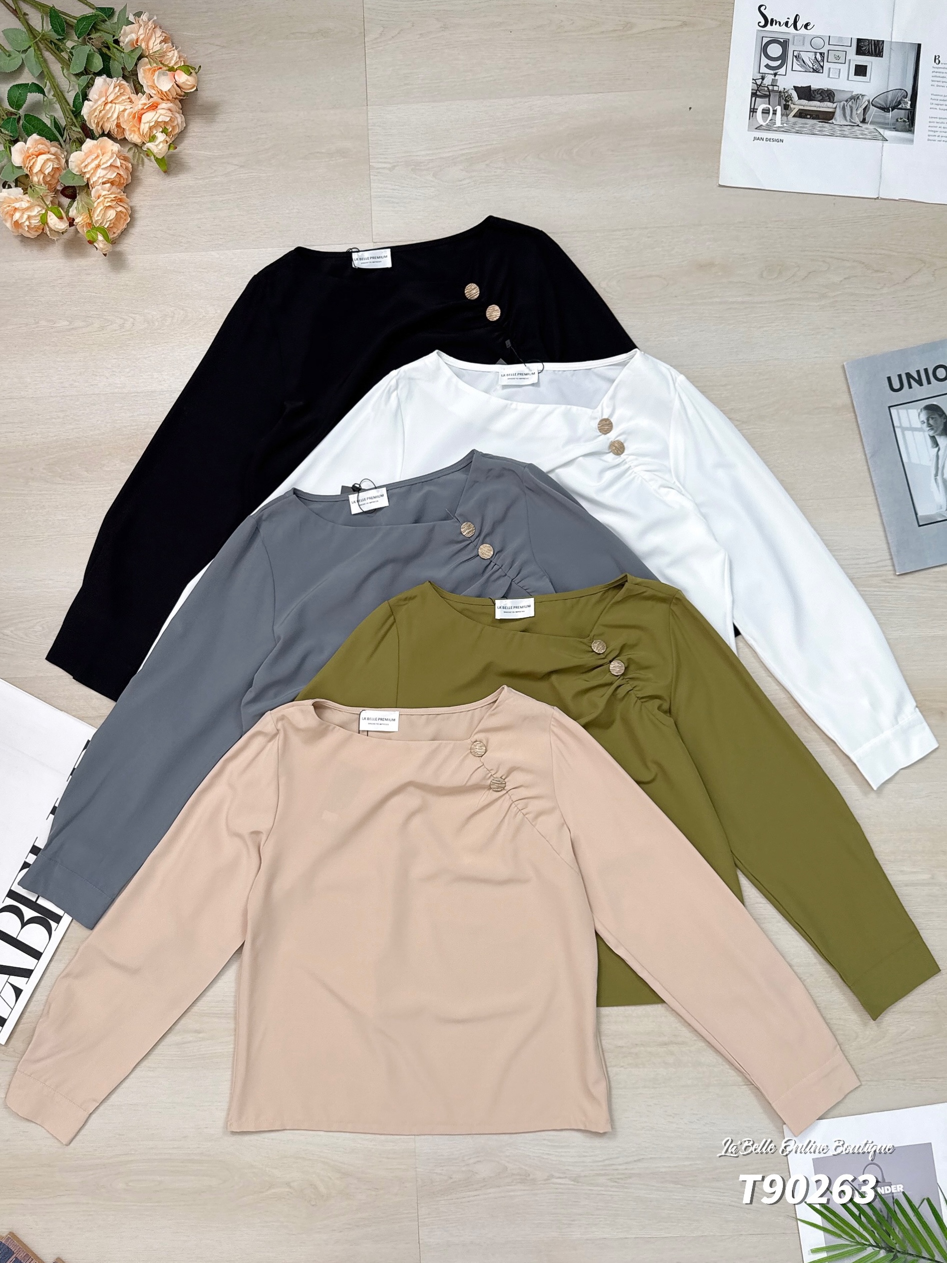 【LBP独家】气质通勤设计感长袖上衣 (T90263)-La'Belle Fashion Boutique Sdn Bhd