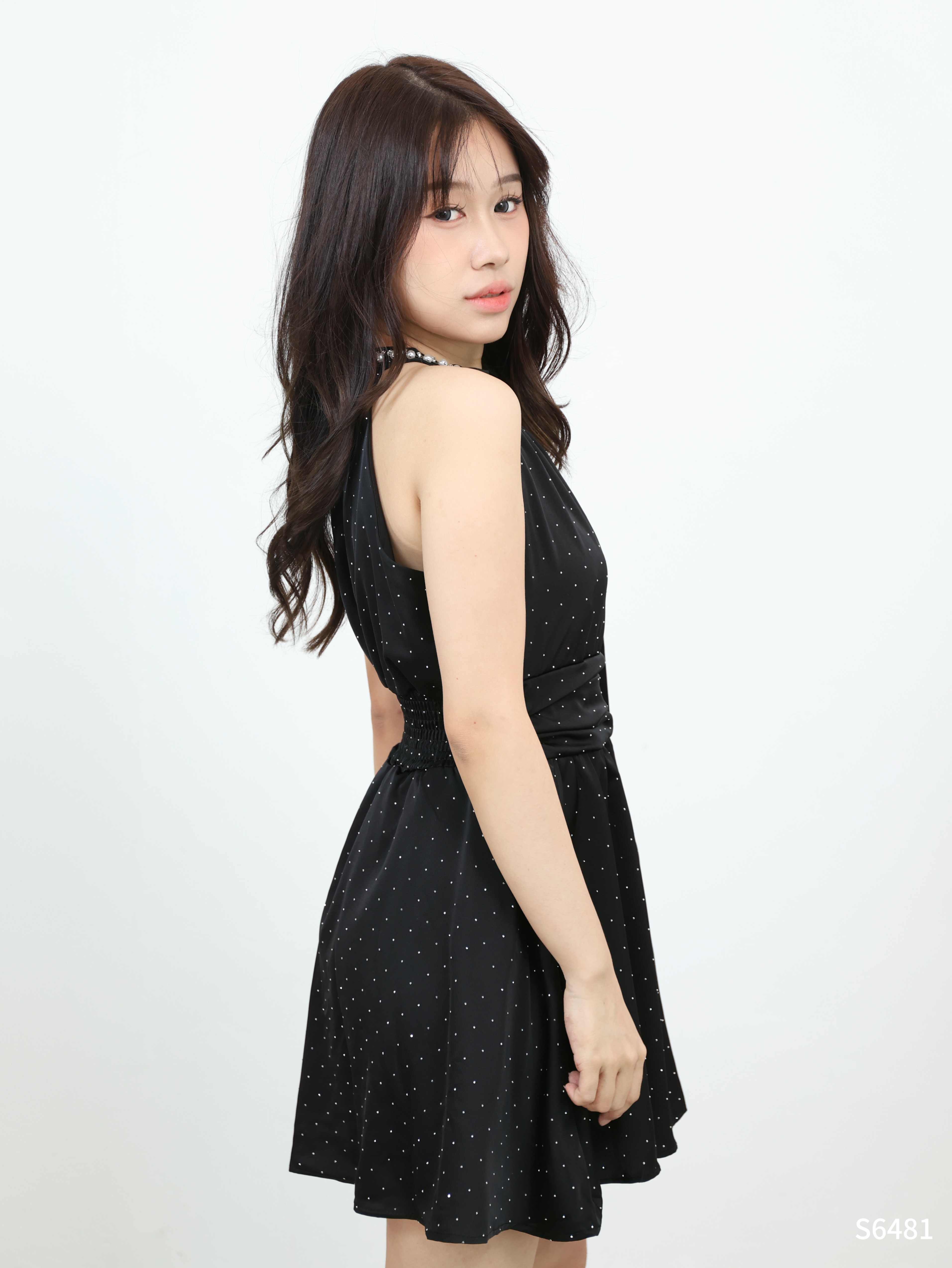 时尚Bling Bling镶钻蝴蝶结设计连身裙 (S6481)