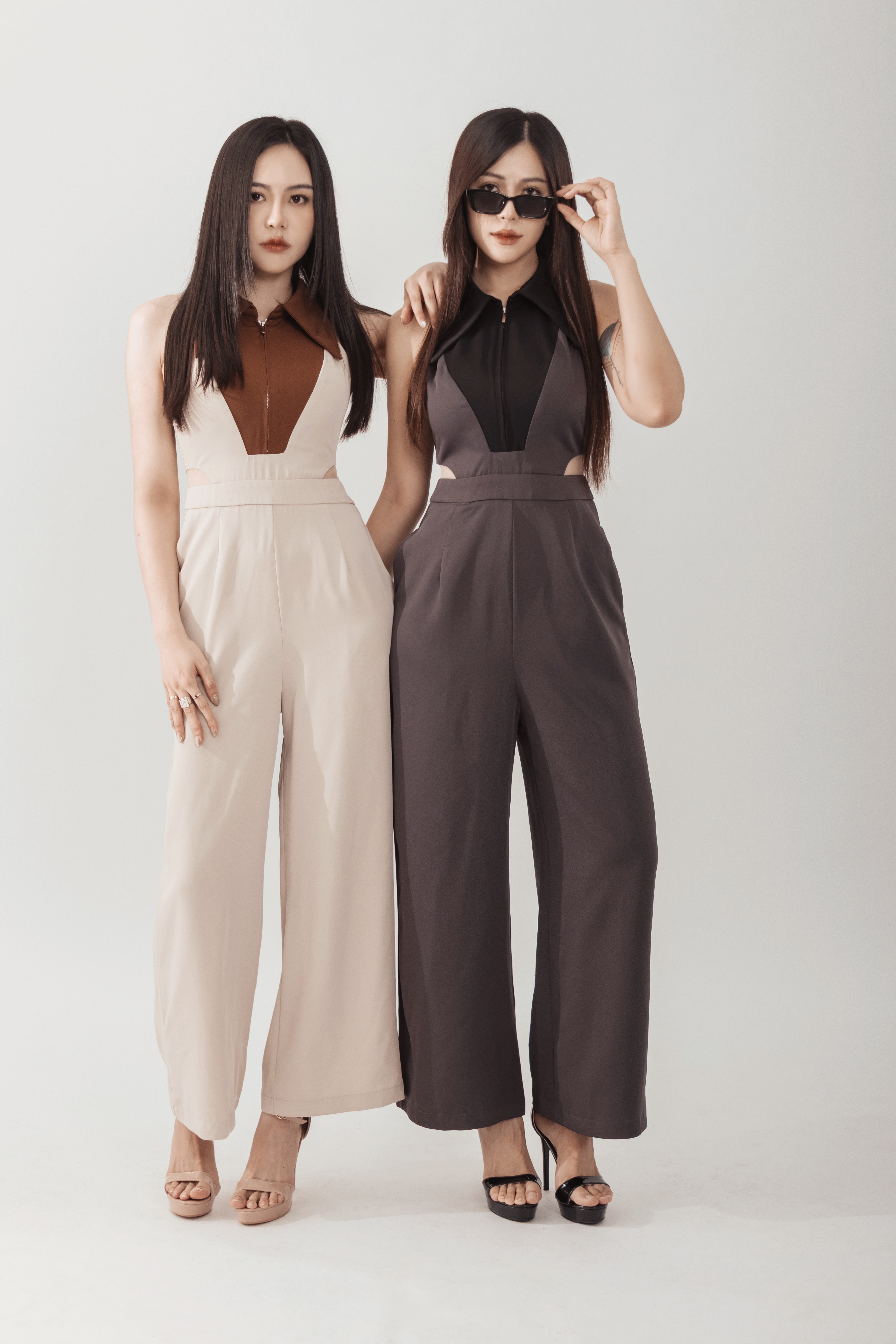 【LBP独家】时尚酷帅Cut-In撞色设计连体长裤 (ST21472)