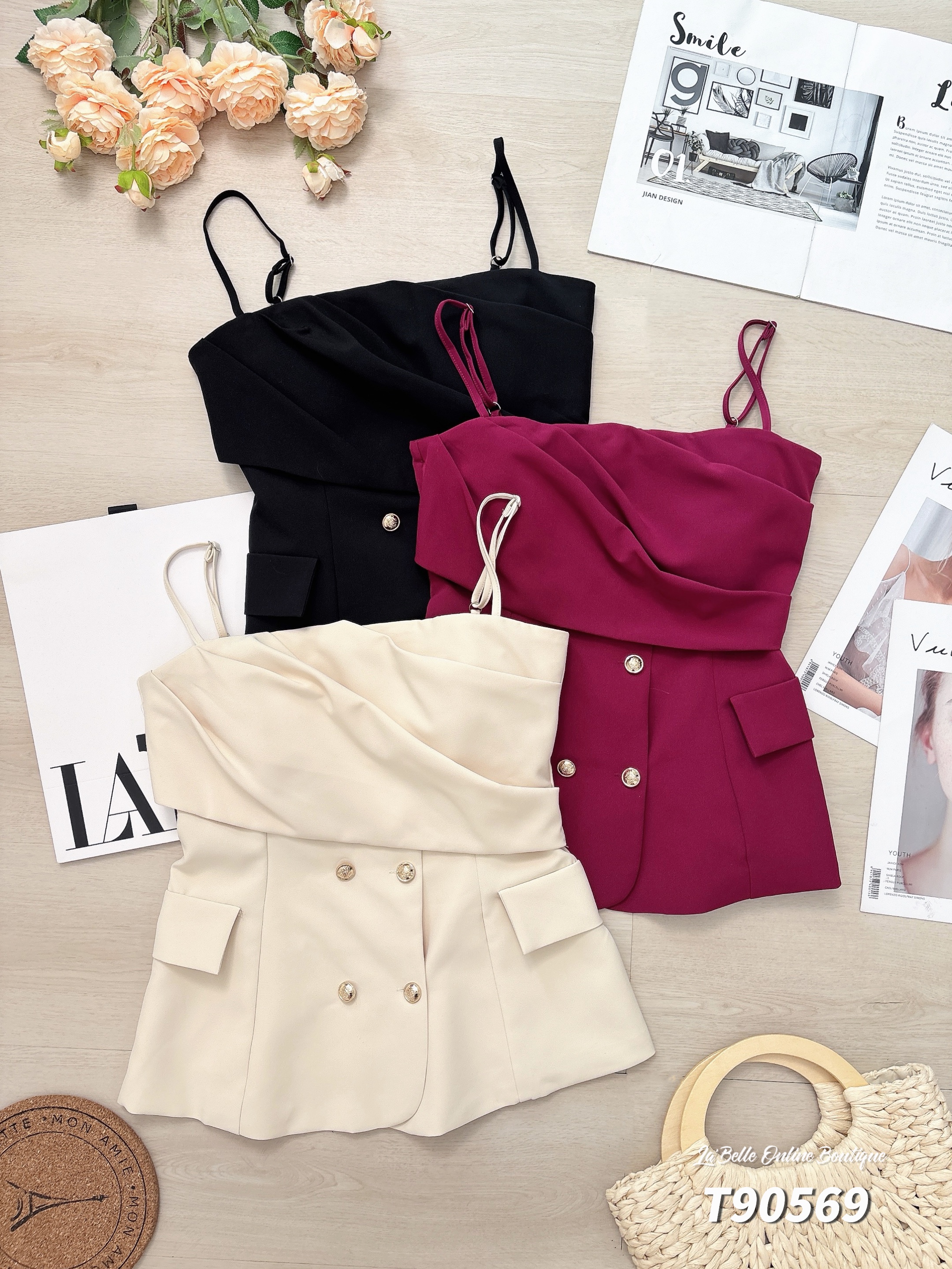 【LBP独家】高级感褶皱设计抹胸吊带上 (T90569)