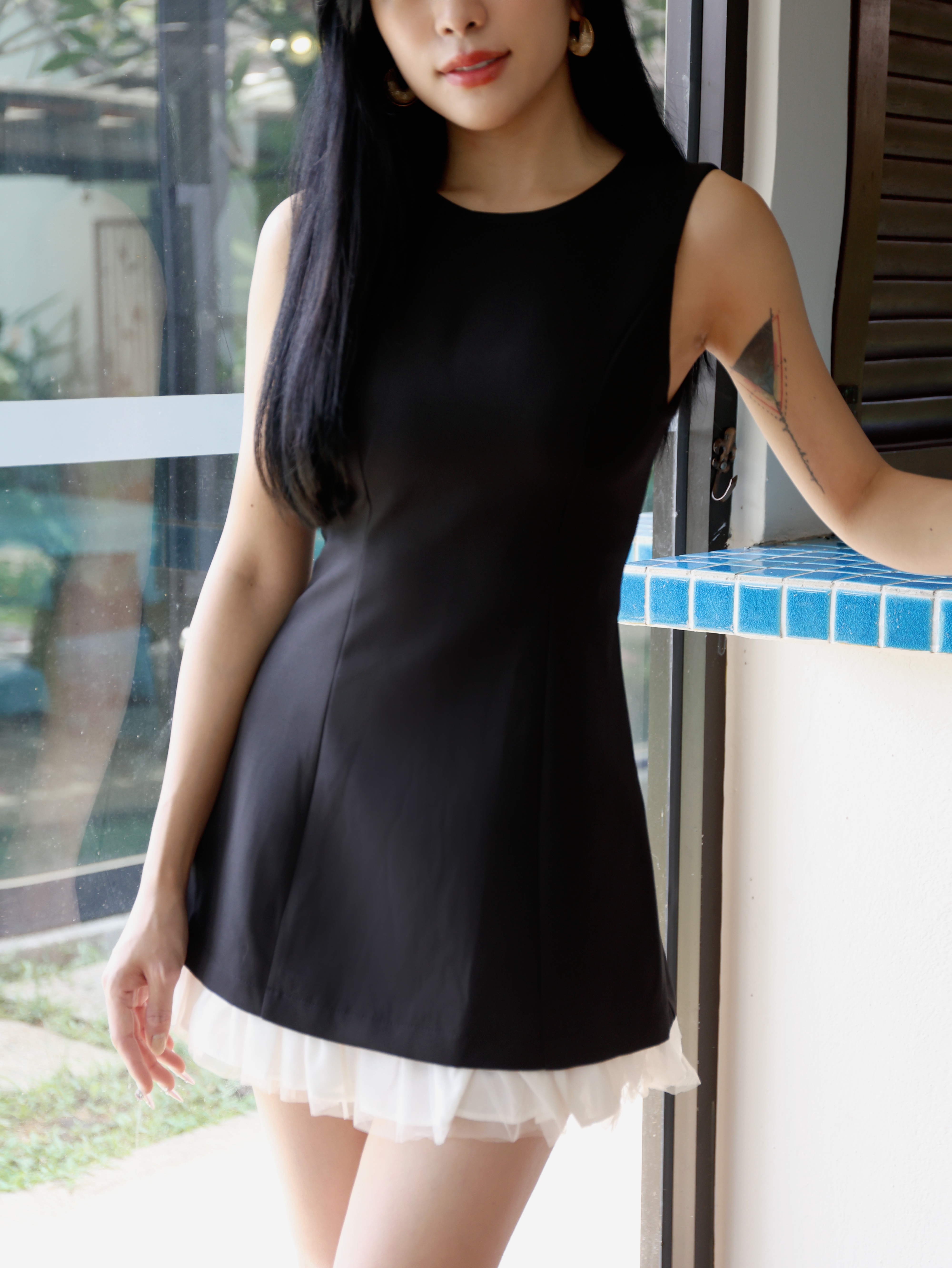 绝美荷叶网纱拼接设计连身裤裙 (ST21439)