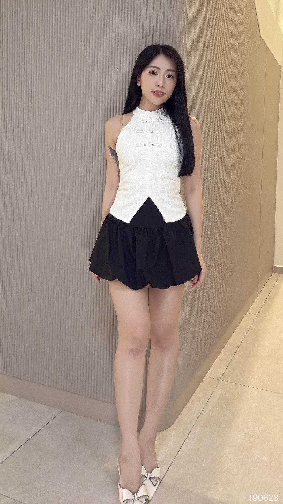 绝美小香风Bling Bling Cut-in设计旗袍上衣 (T90628)