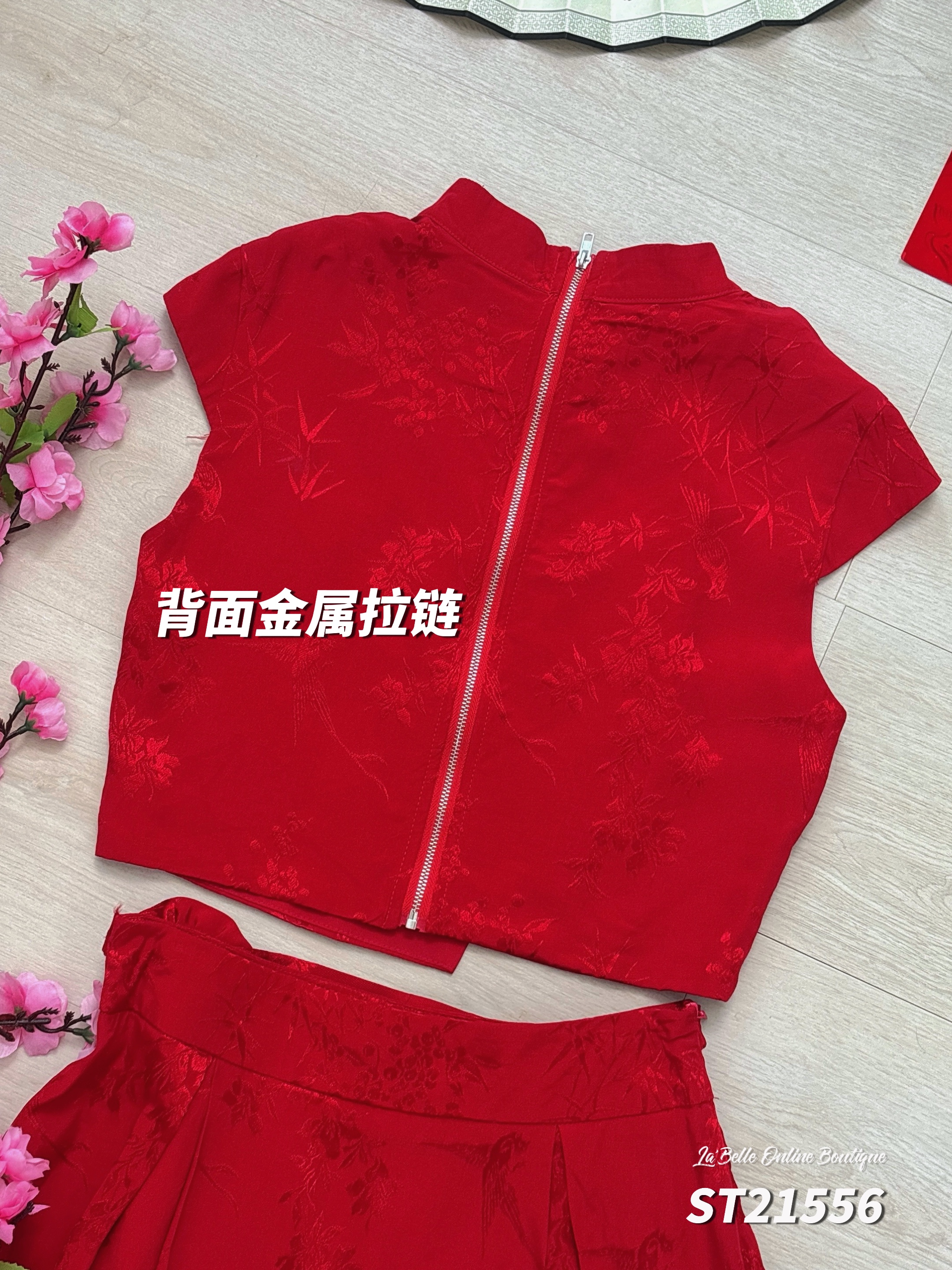 【喜红绣花】【女套装】LBP独家新年系列 新中式凤鸟刺绣旗袍两件套 (ST21556)