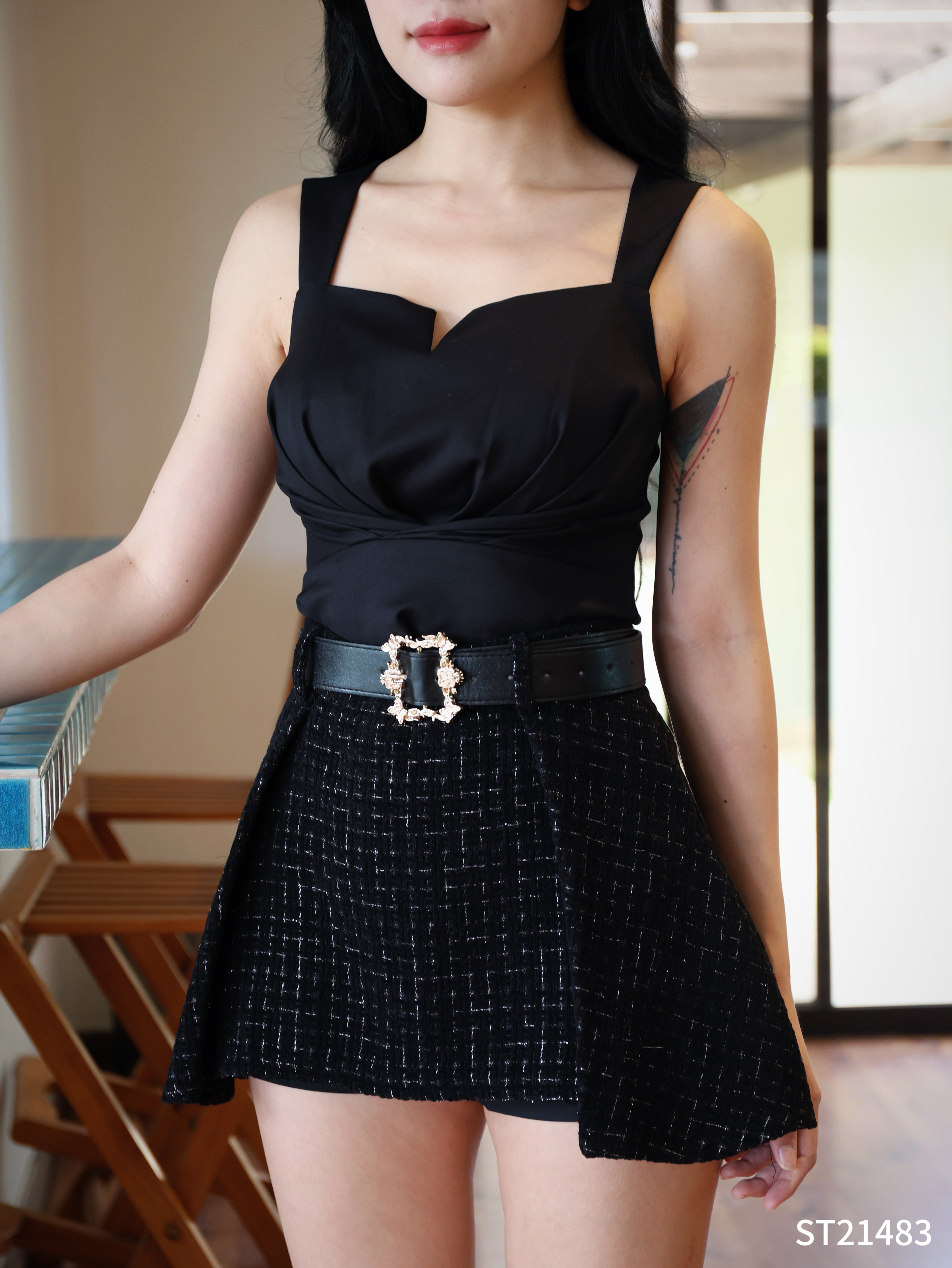 【LATTE NOON】设计感撞色假两件A字高腰裤裙 (ST21483)