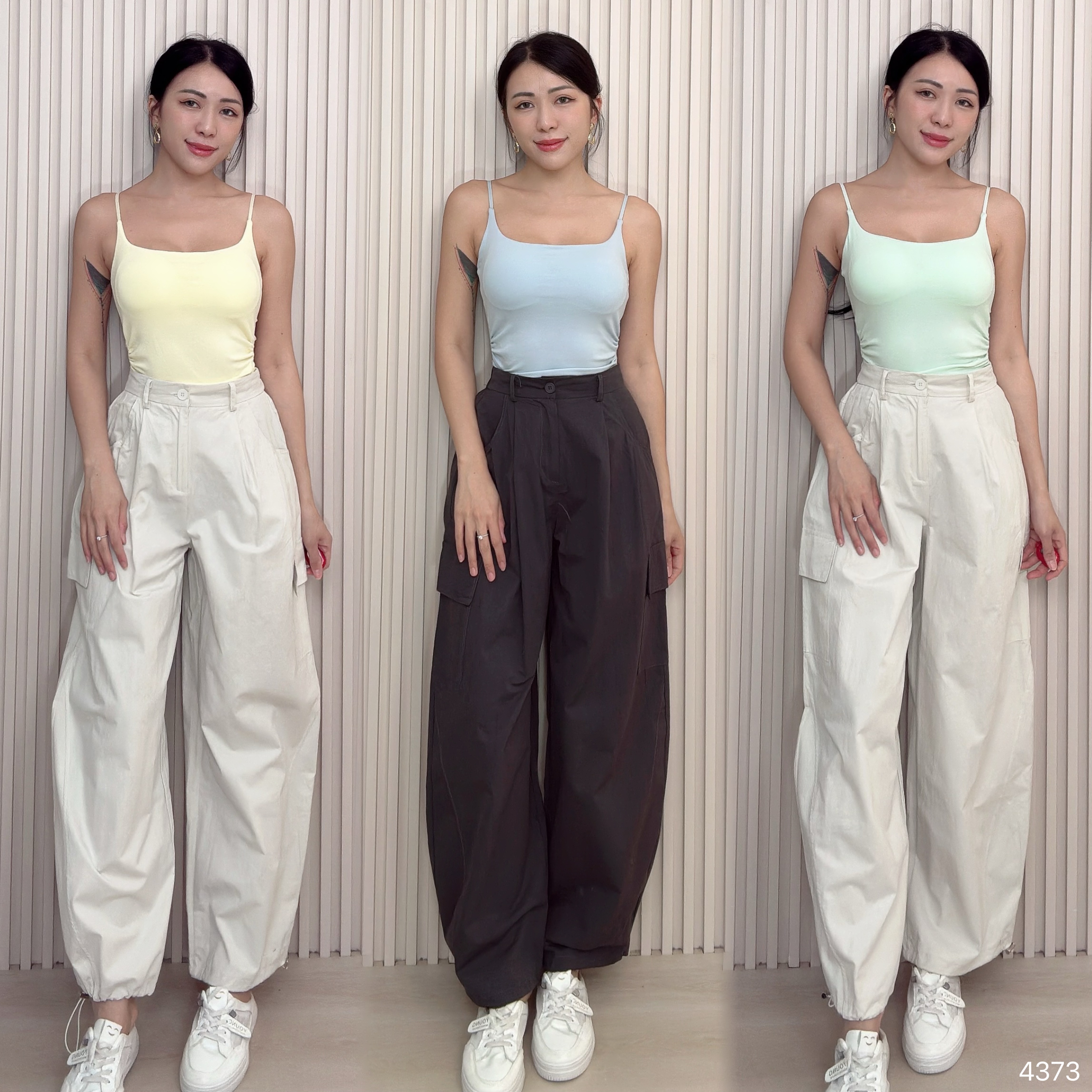 百搭纯色褶皱设计细带内搭 (4373)