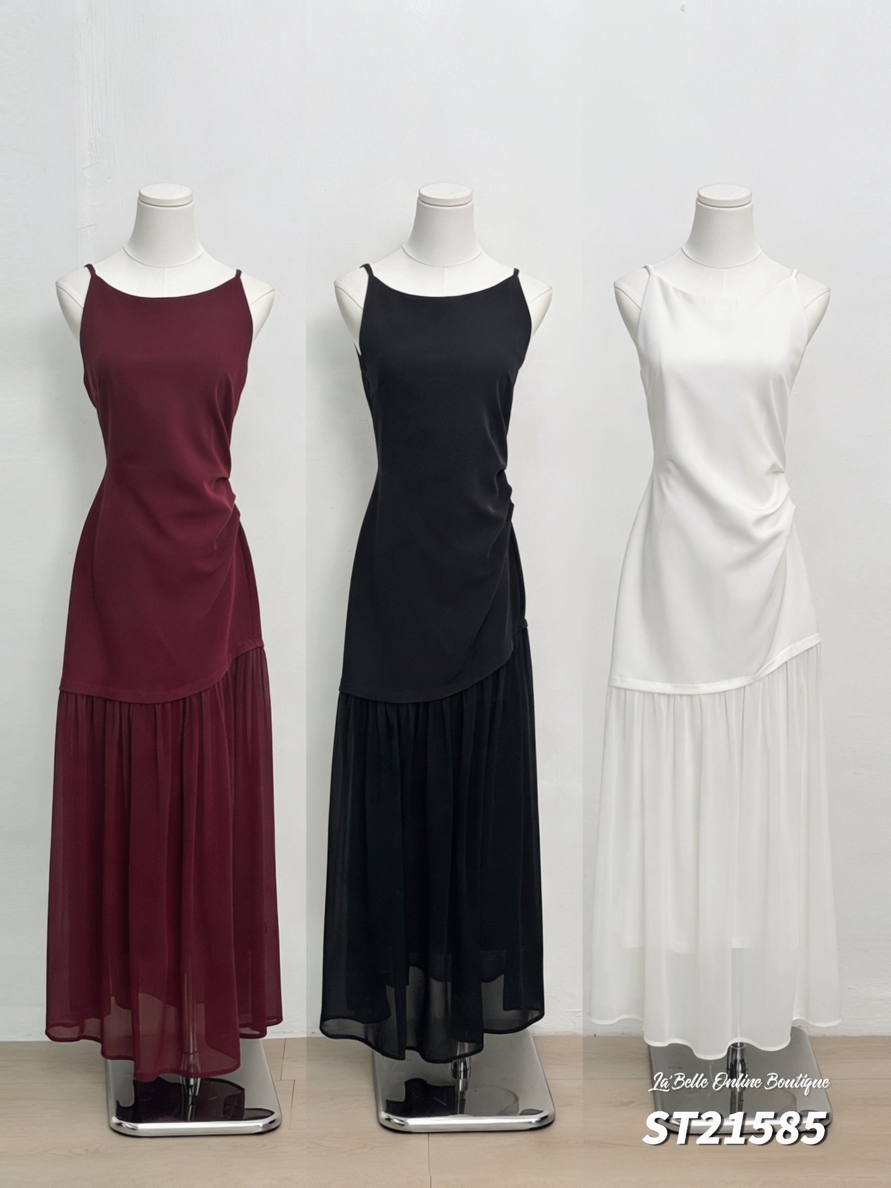 高级感伞状裙摆褶皱设计晚宴连身裙 (ST21585)