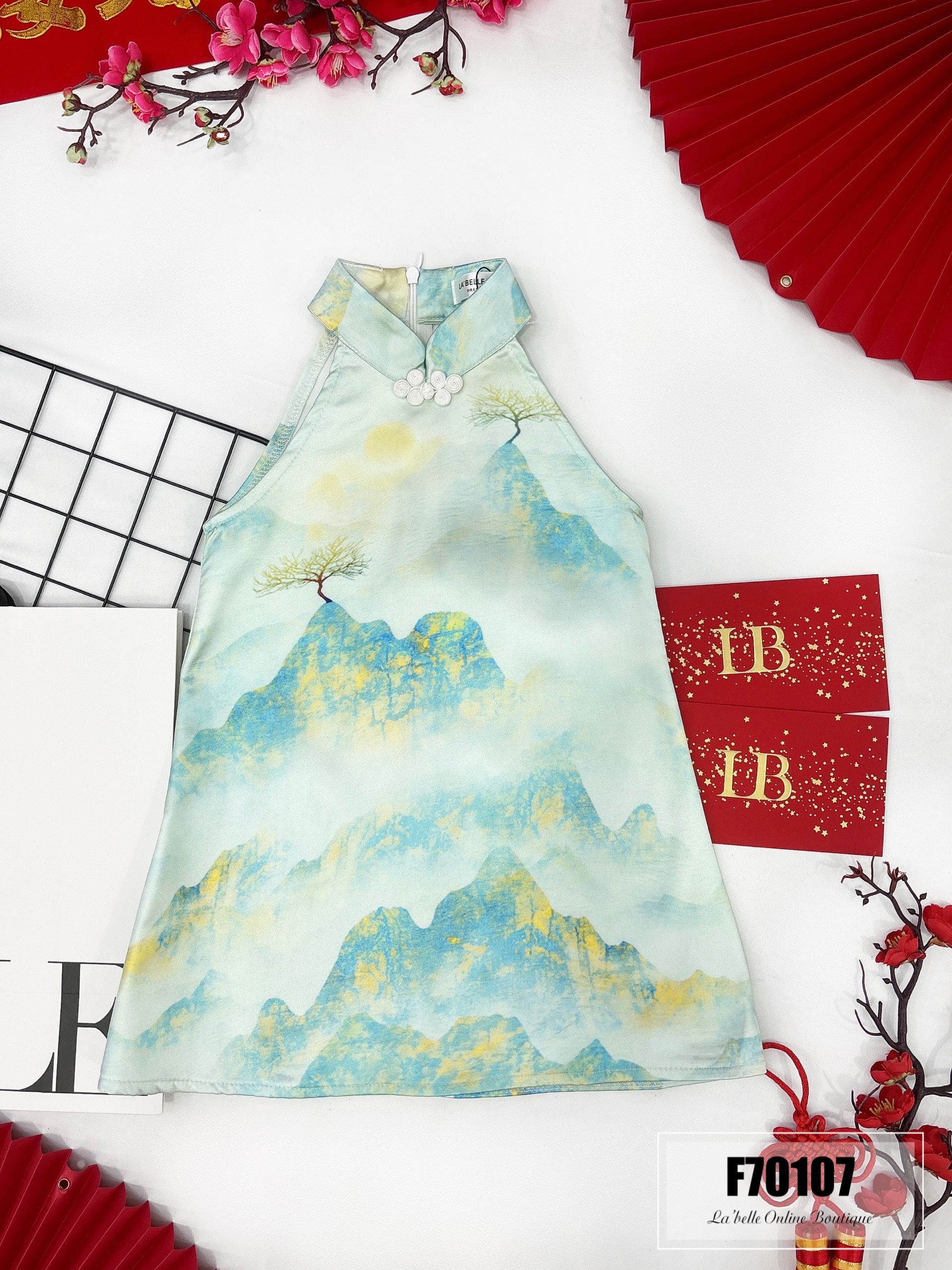 【LBP亲子系列】远山黛国风现代改良版旗袍连身裙（F70107-女儿款）