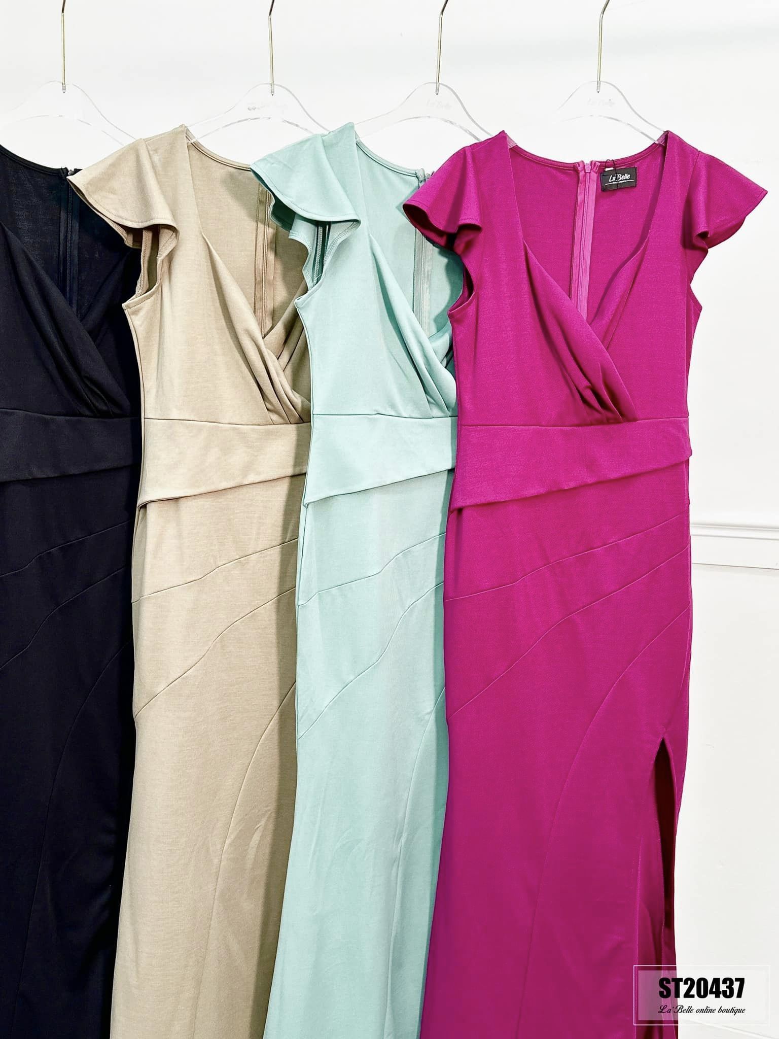 高贵方领荷叶边小飞袖连身裙❤（背面含隐形拉链）ST20437