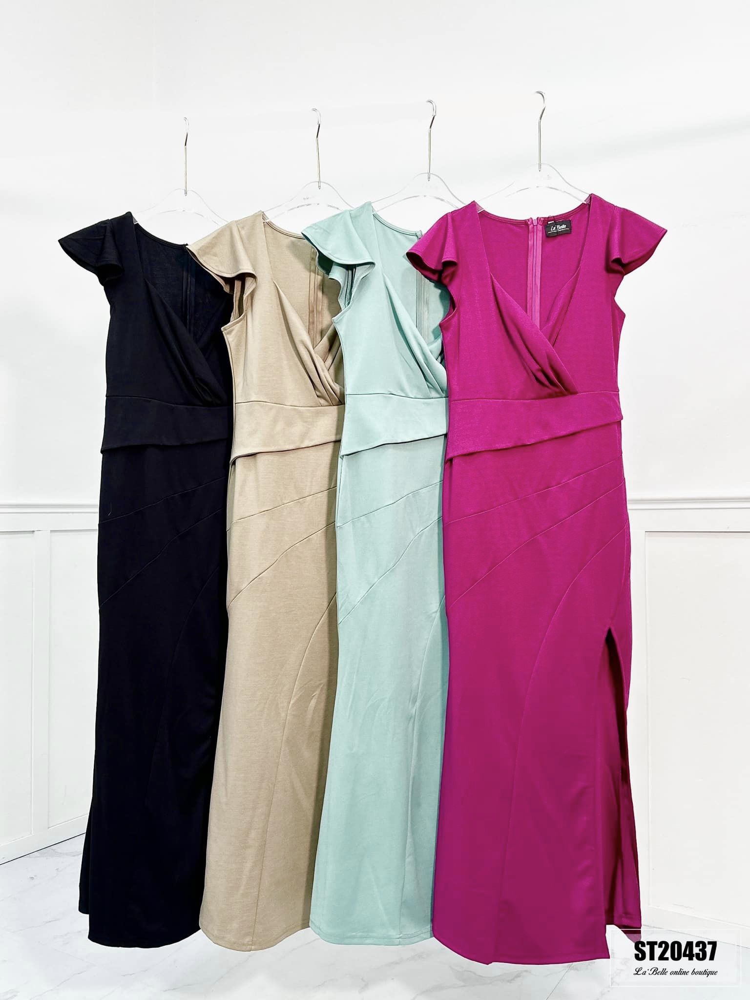 高贵方领荷叶边小飞袖连身裙❤（背面含隐形拉链）ST20437