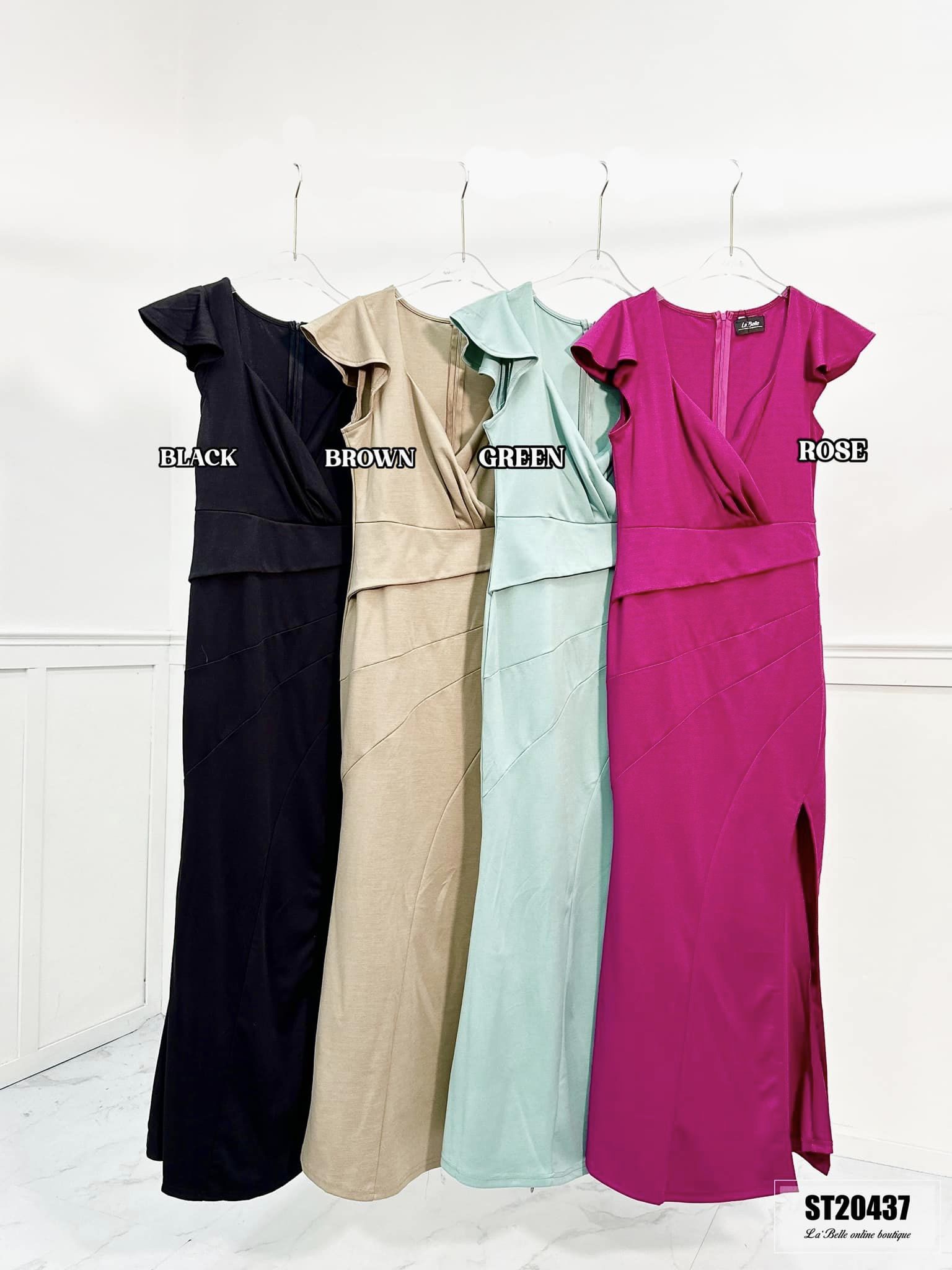 高贵方领荷叶边小飞袖连身裙❤（背面含隐形拉链）ST20437