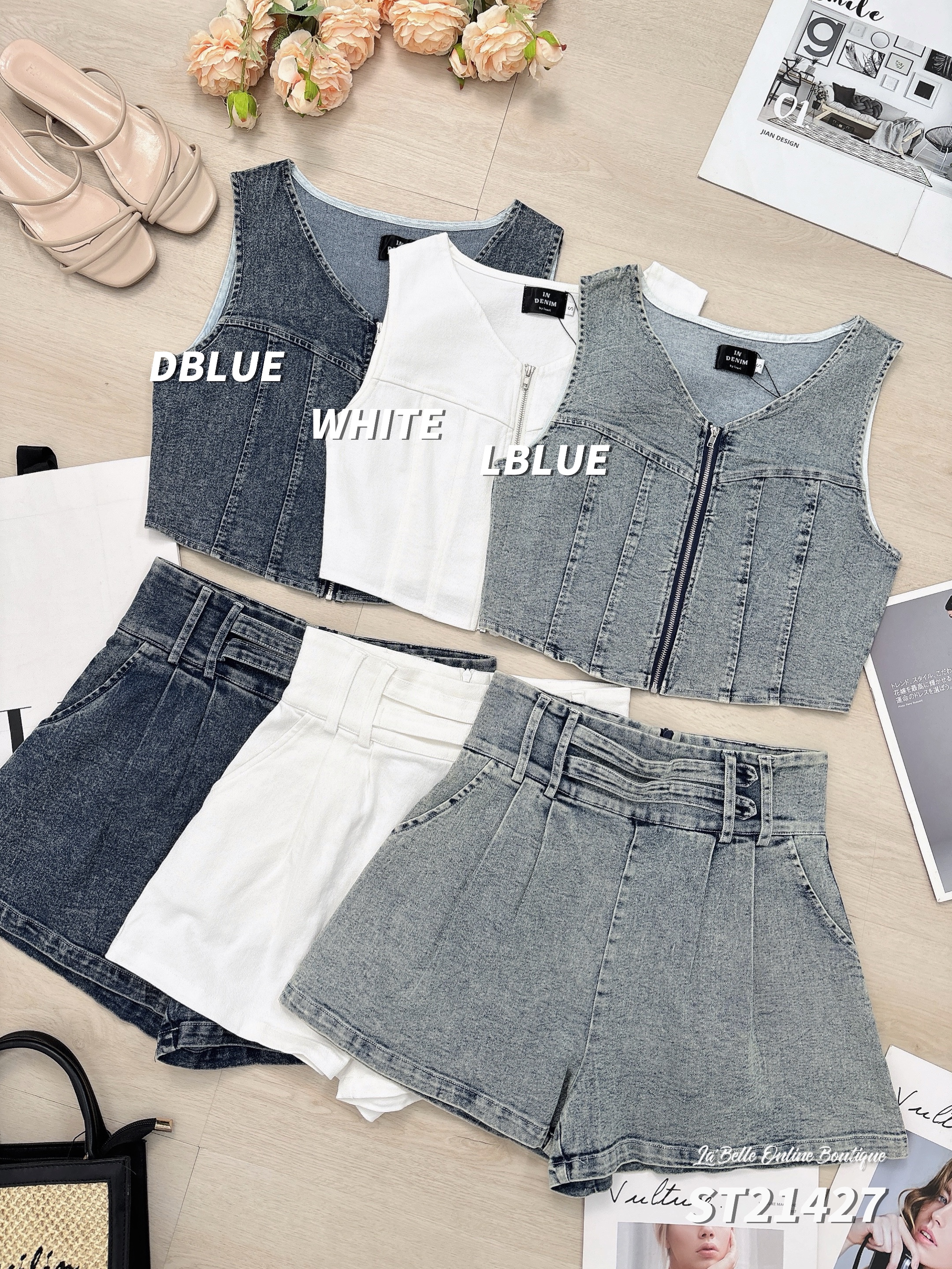 时尚雪花牛仔两件套 (ST21427)