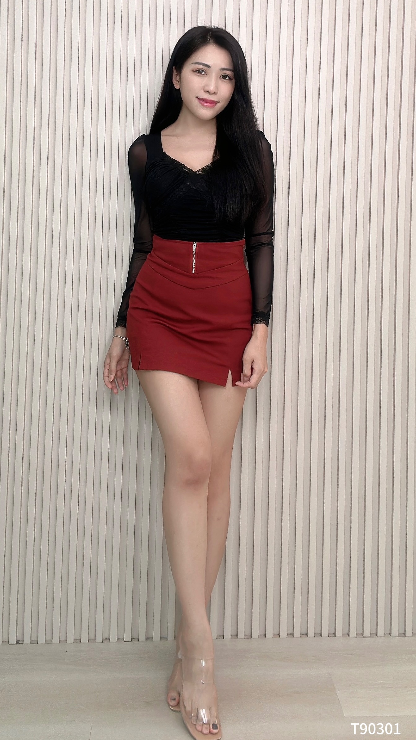 性感微透蕾丝拼接长袖上衣 (T90301)-La'Belle Fashion Boutique Sdn Bhd