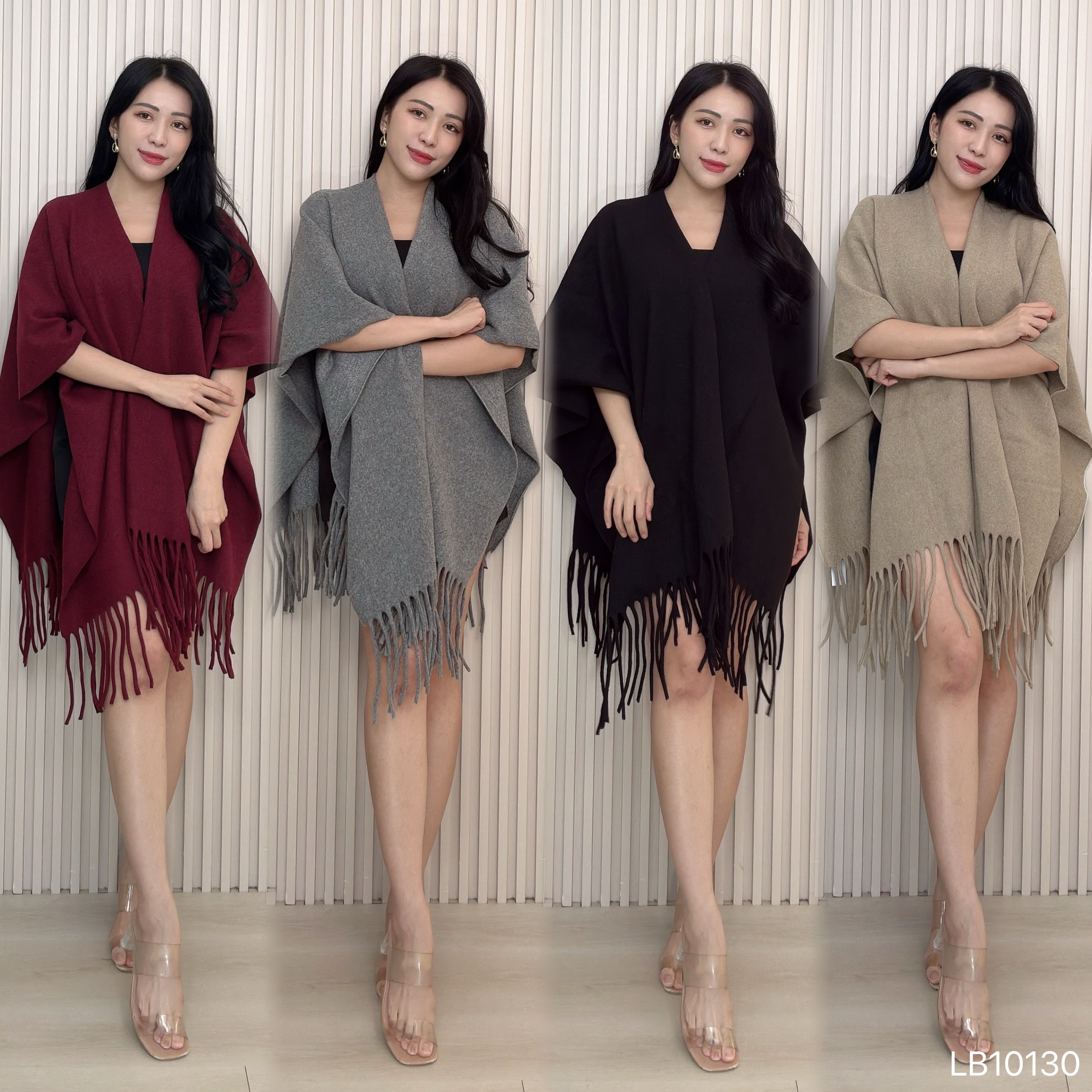 慵懒风纯色流苏设计大披肩 (AC10130)