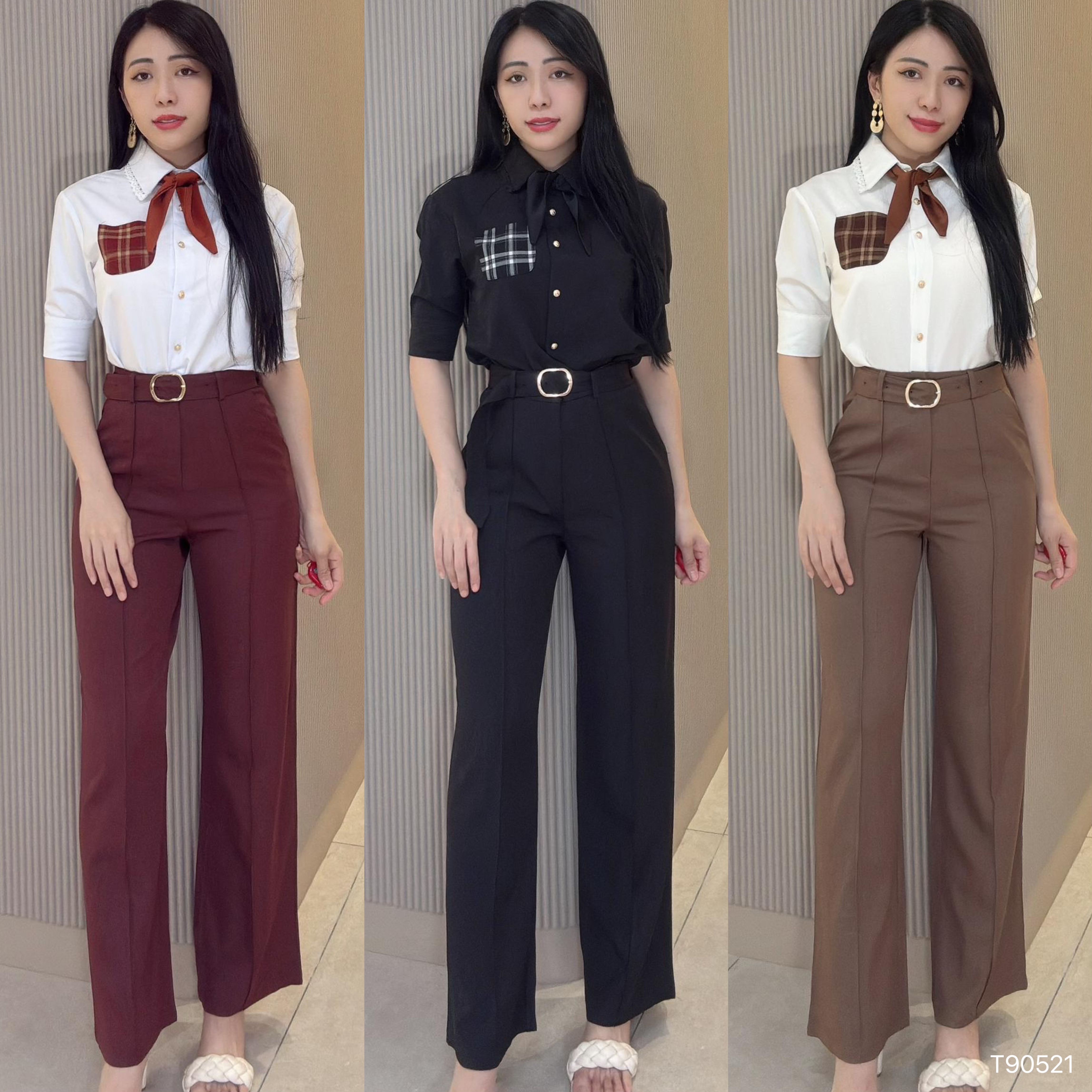 【LBP独家】高级感撞色翻领蕾丝设计上衣 (T90521)